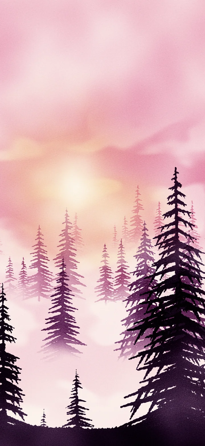 Pink Watercolor Misty Forest wallpaper for iPhone and Android