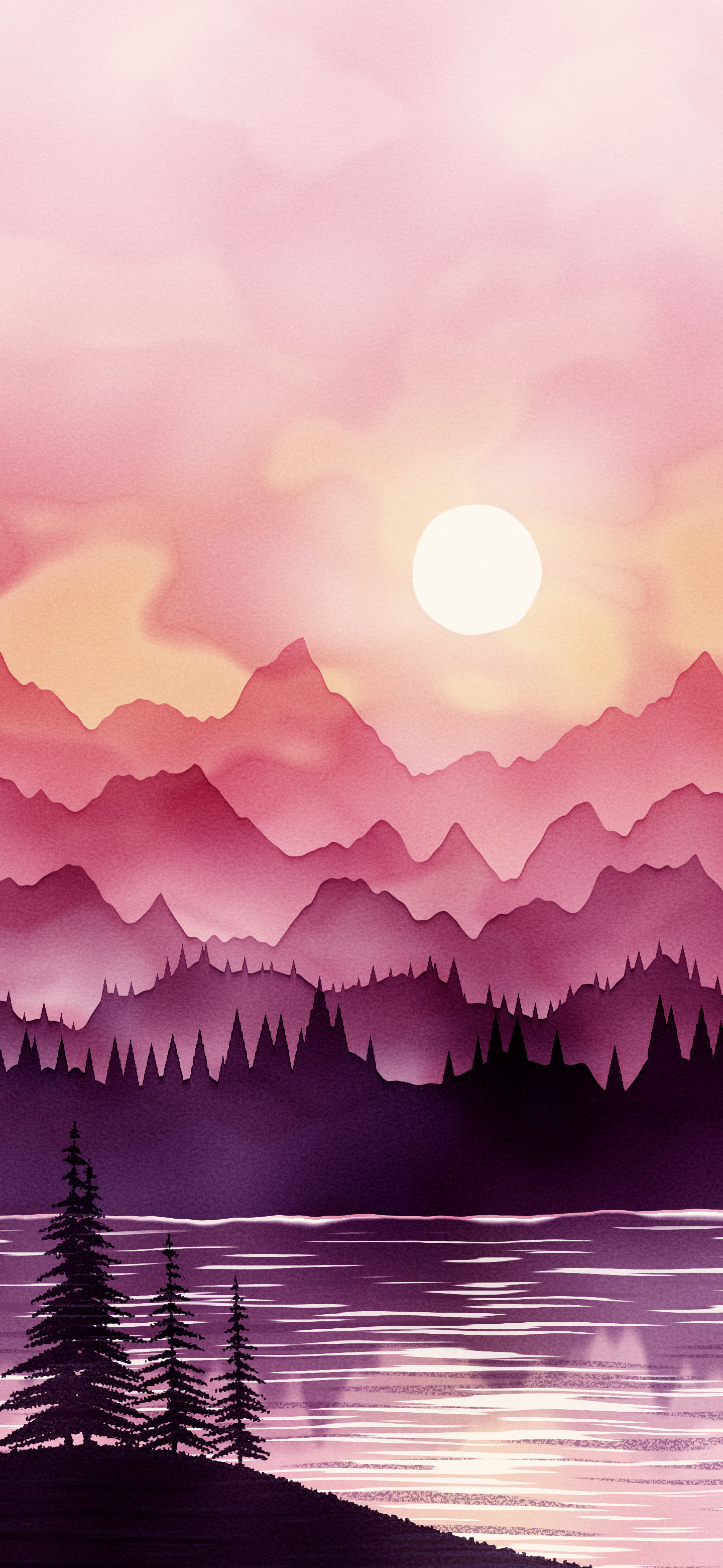 Pink Watercolor Mountain Landscape wallpaper for iPhone and Android