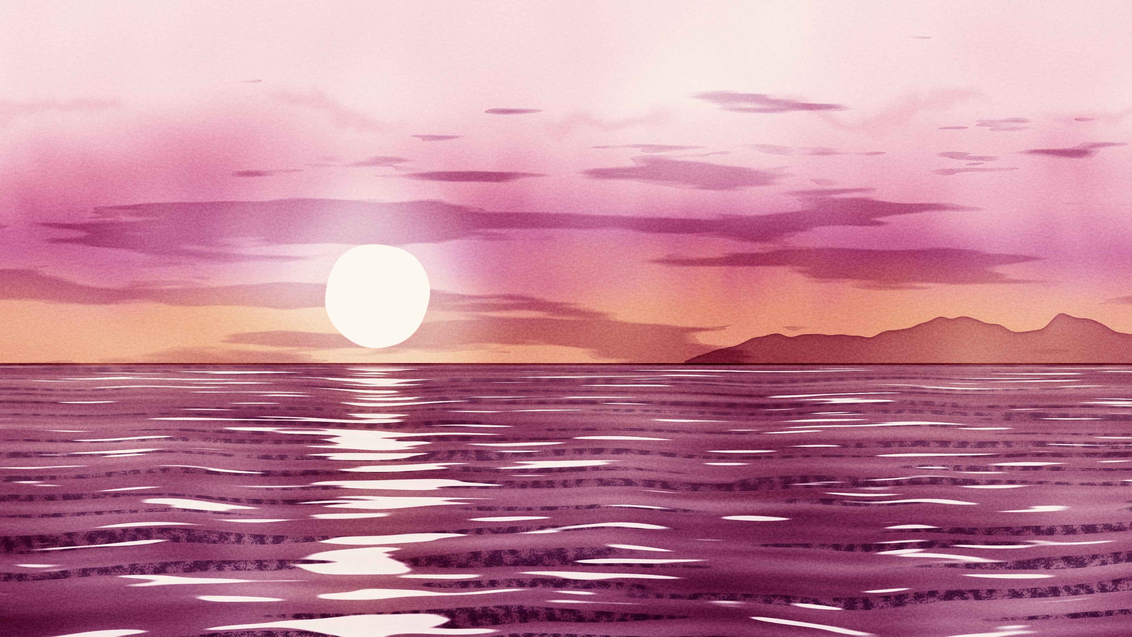 Pink Watercolor Ocean Sunset desktop wallpaper in 4K