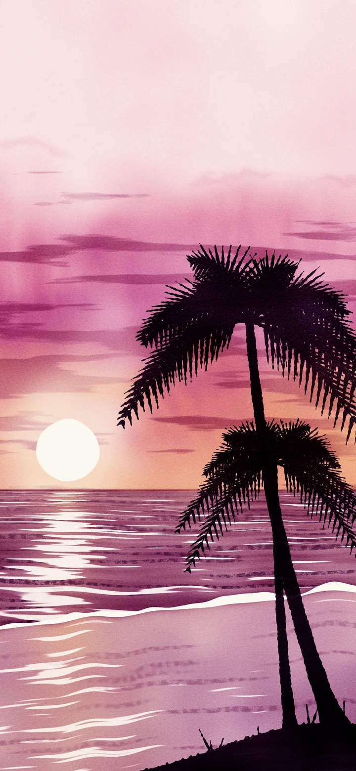 Pink Watercolor Palm Tree Beach Sunset wallpaper for iPhone and Android