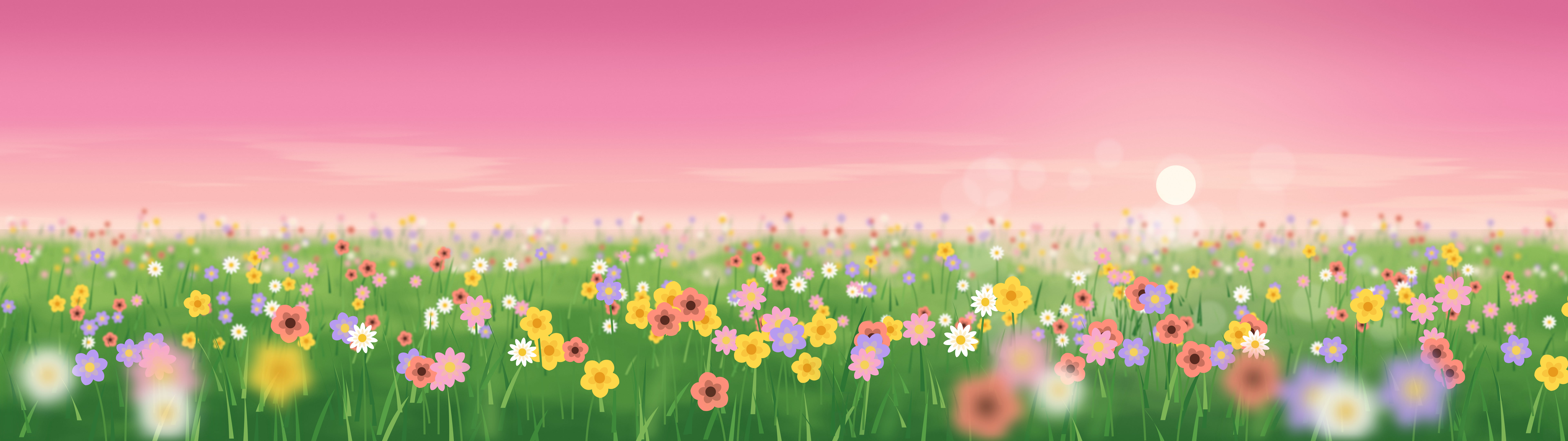 Pink Wildflower Meadow dual monitor wallpaper, 7680 × 2160