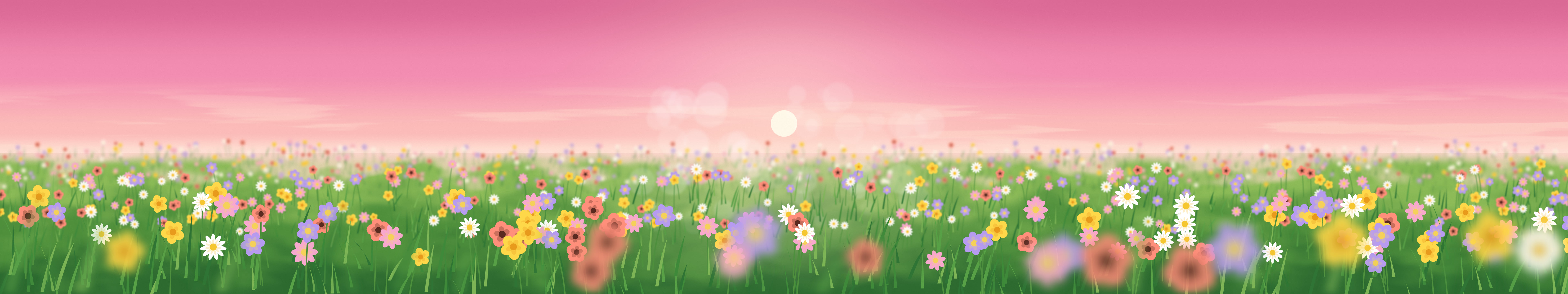 Pink Wildflower Meadow triple monitor wallpaper, 7680 × 1440