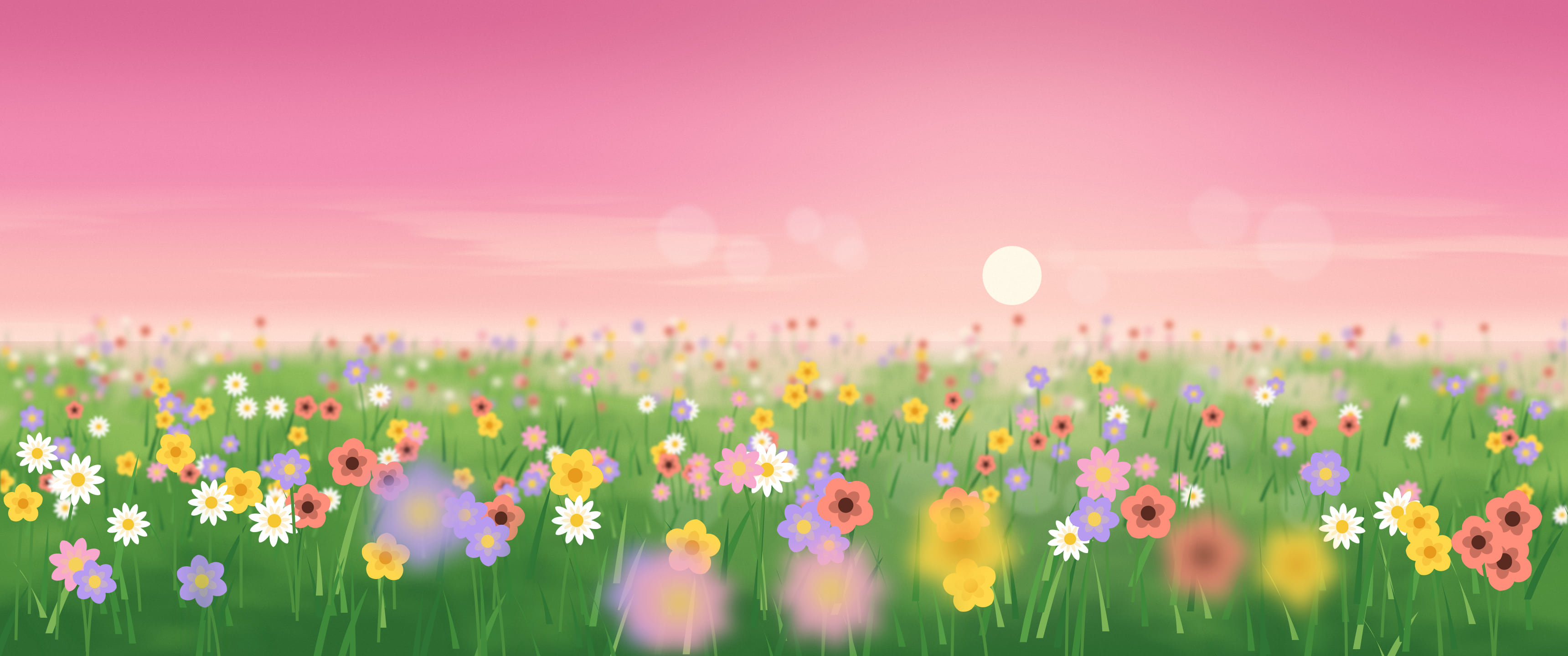 Pink Wildflower Meadow ultrawide wallpaper, 3440 × 1440