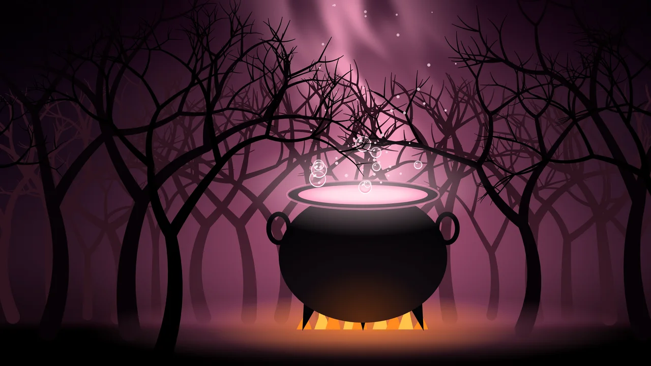 Pink Witch Cauldron desktop wallpaper in 4K