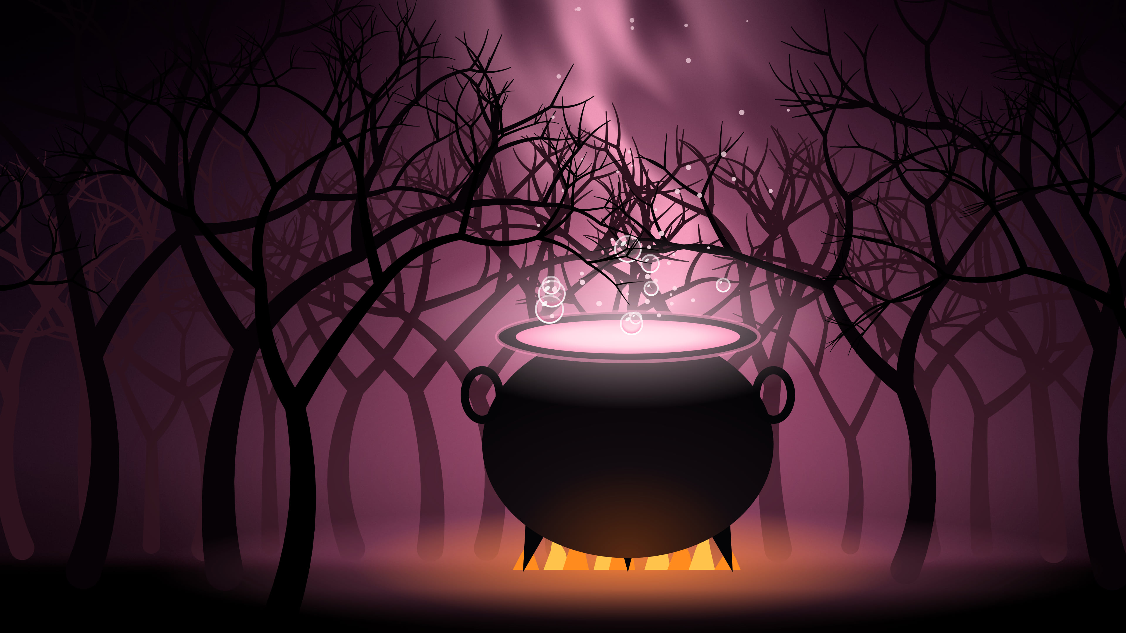 Pink Witch Cauldron desktop wallpaper in 4K