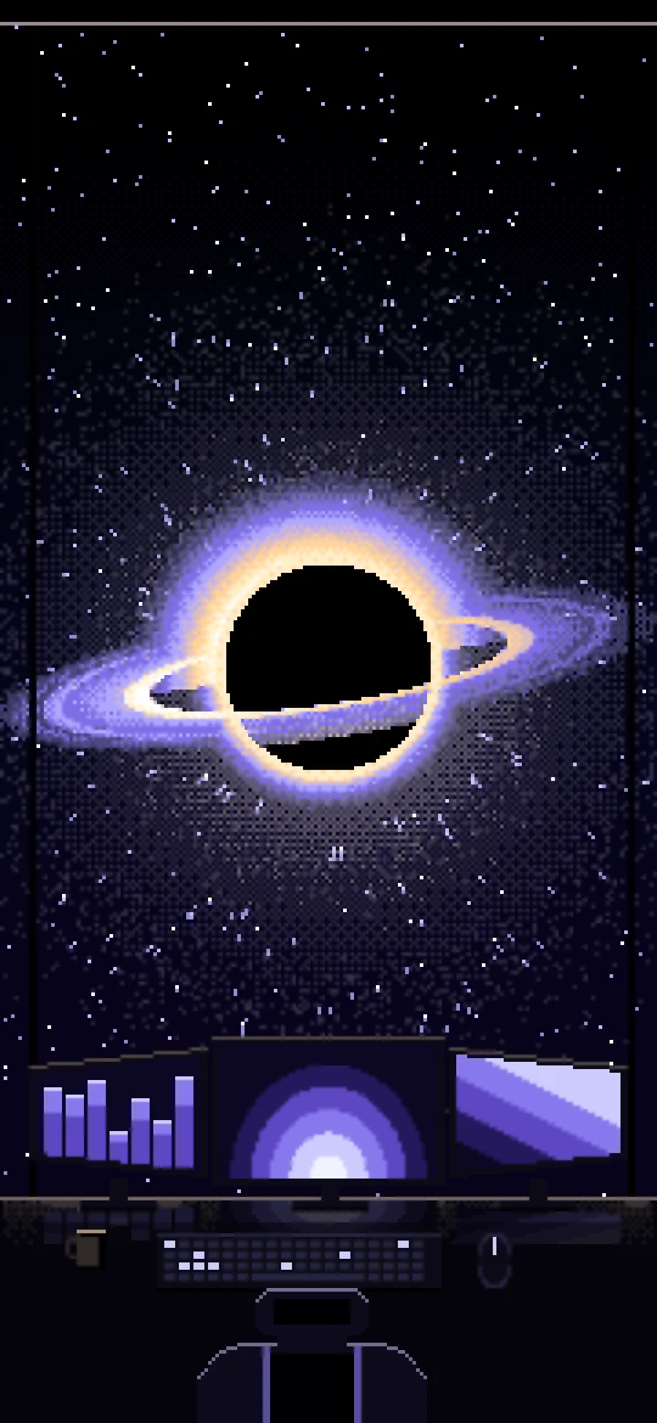 Pixel Art Gaming Setup Before a Black Hole wallpaper for iPhone and Android