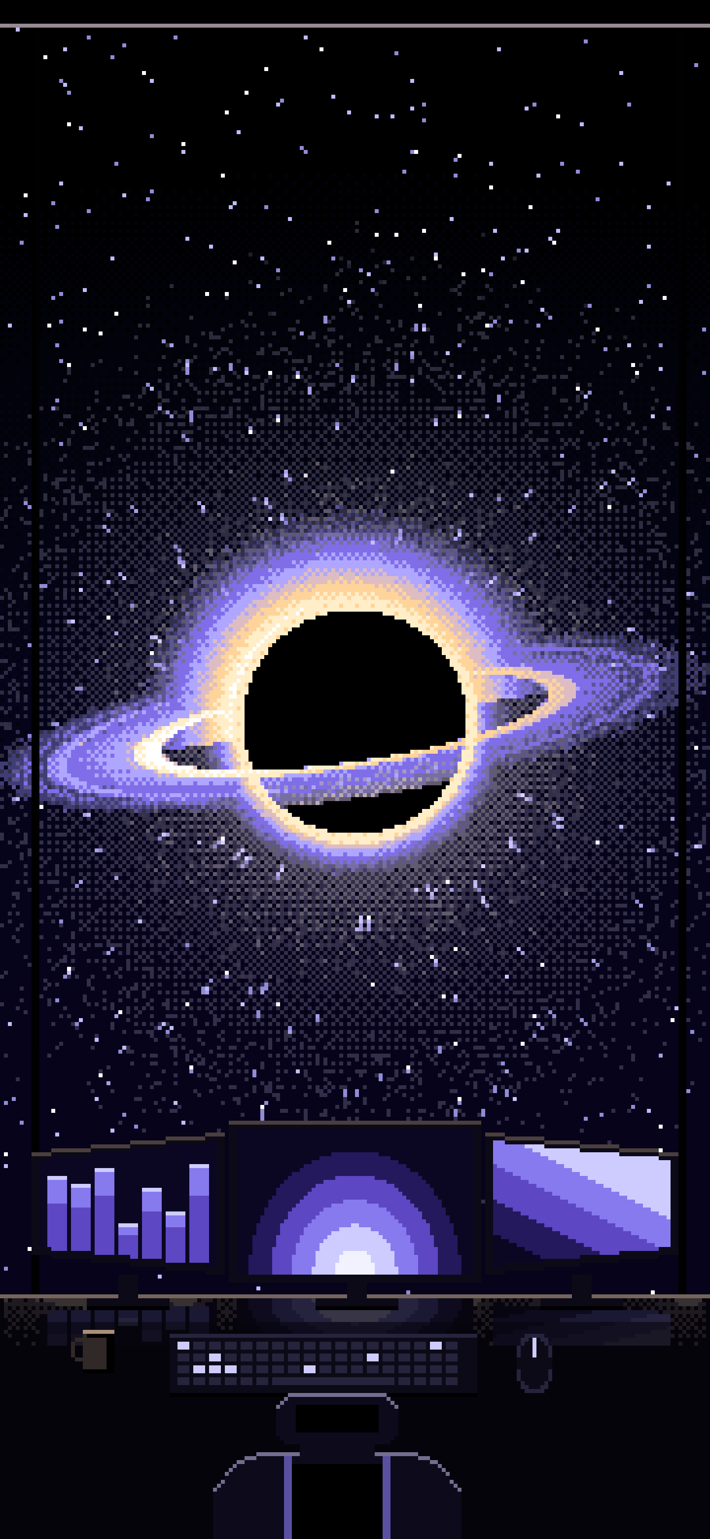 Pixel Art Gaming Setup Before a Black Hole wallpaper for iPhone and Android