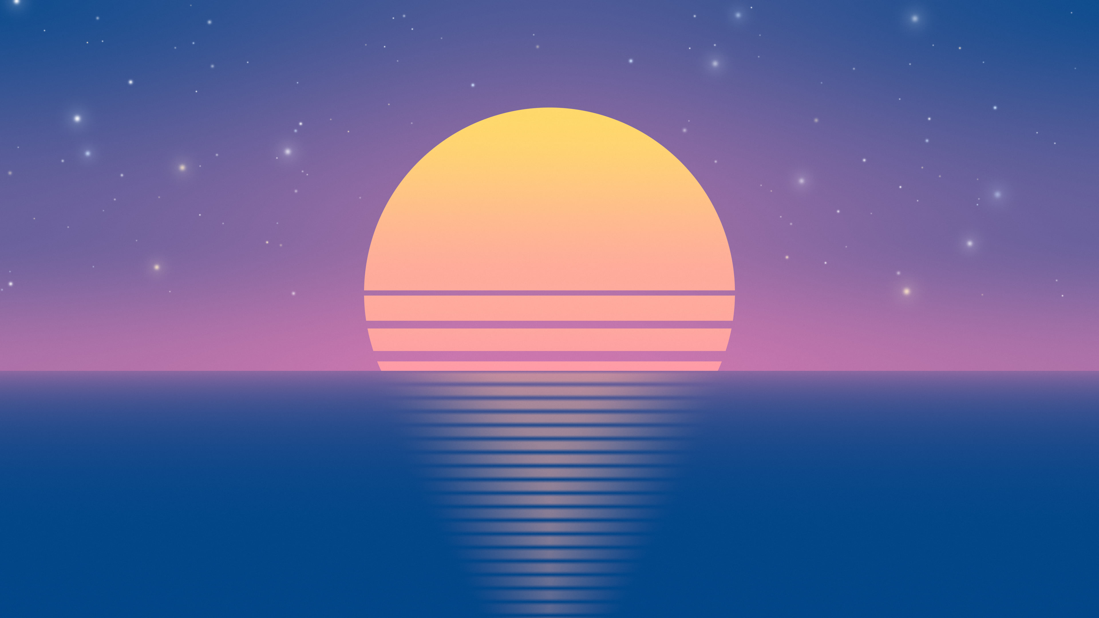 Preppy Blue and Pink Retro Striped Sun desktop wallpaper in 4K
