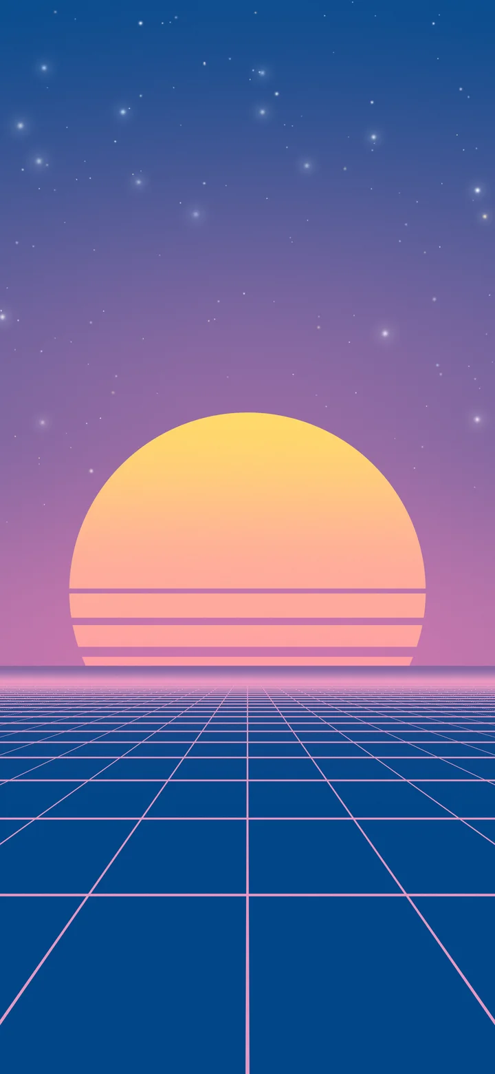 Preppy Blue and Pink Synthwave Grid Sunset wallpaper for iPhone and Android