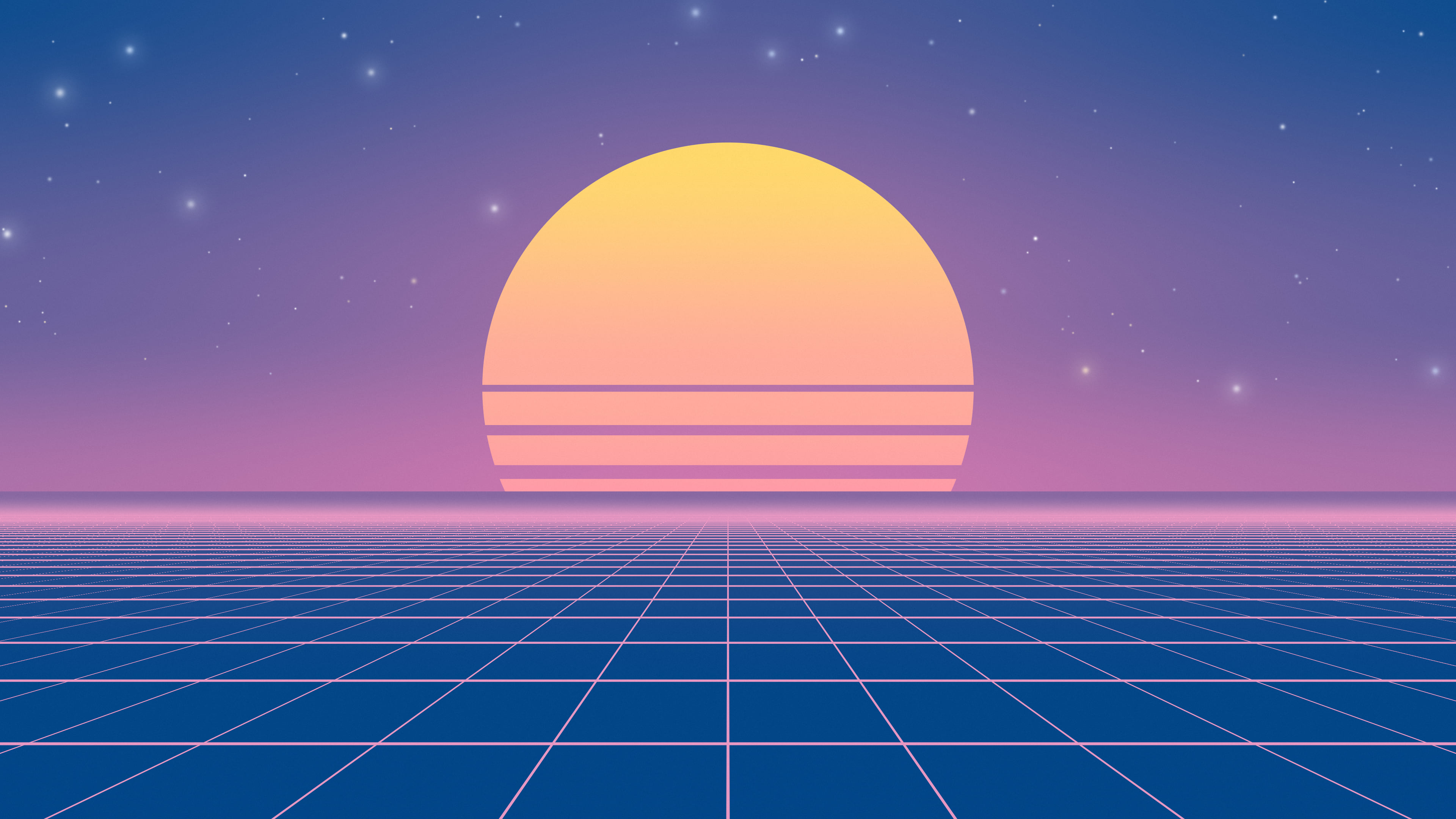 Preppy Blue and Pink Synthwave Grid Sunset desktop wallpaper in 4K