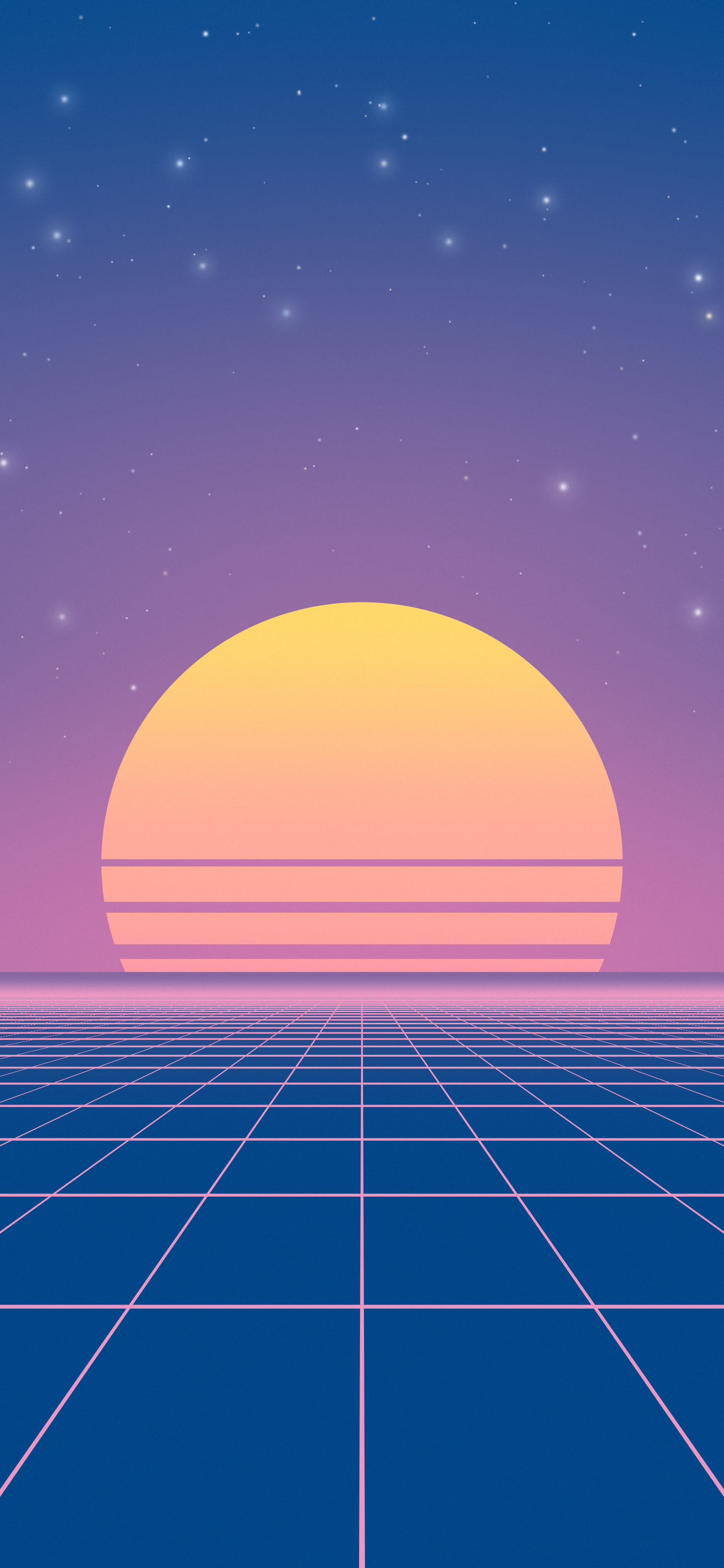 Preppy Blue and Pink Synthwave Grid Sunset wallpaper for iPhone and Android