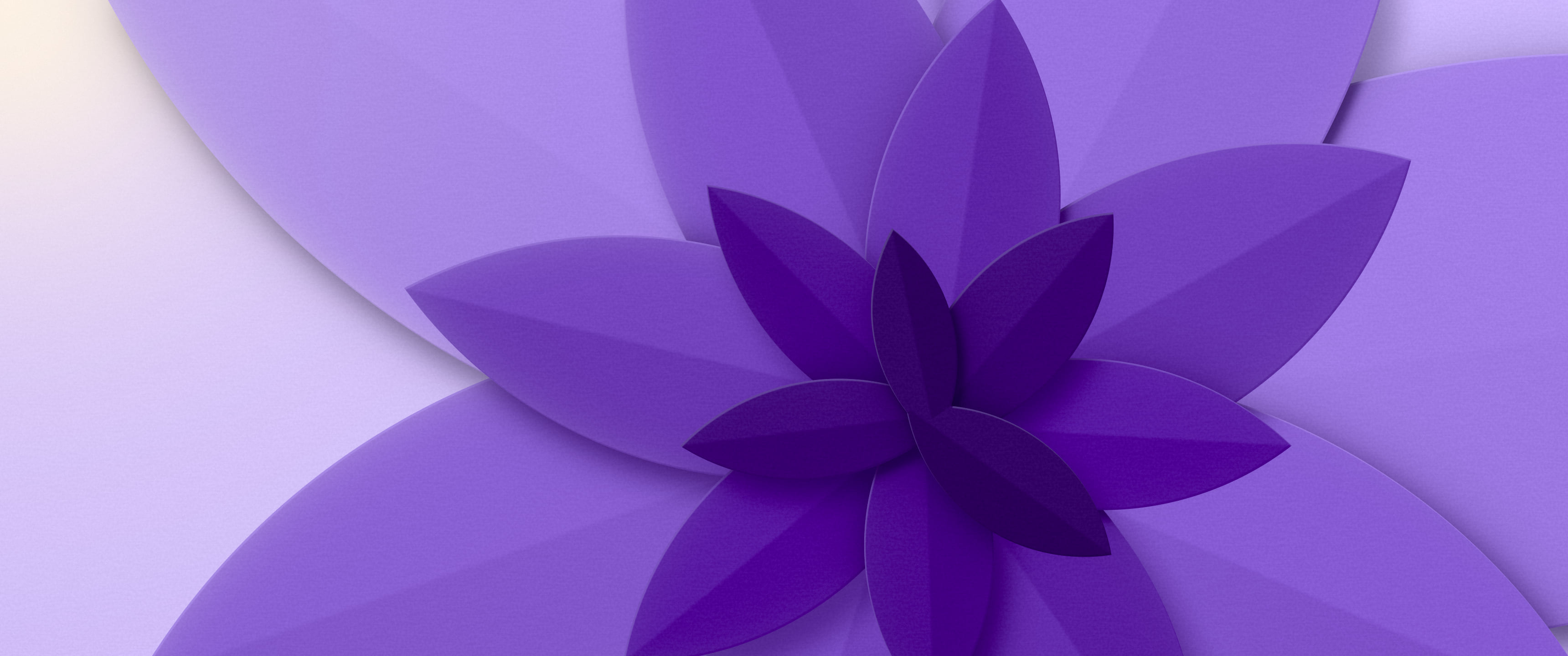 Purple 3D Paper Cut Abstract Petals ultrawide wallpaper, 3440 × 1440