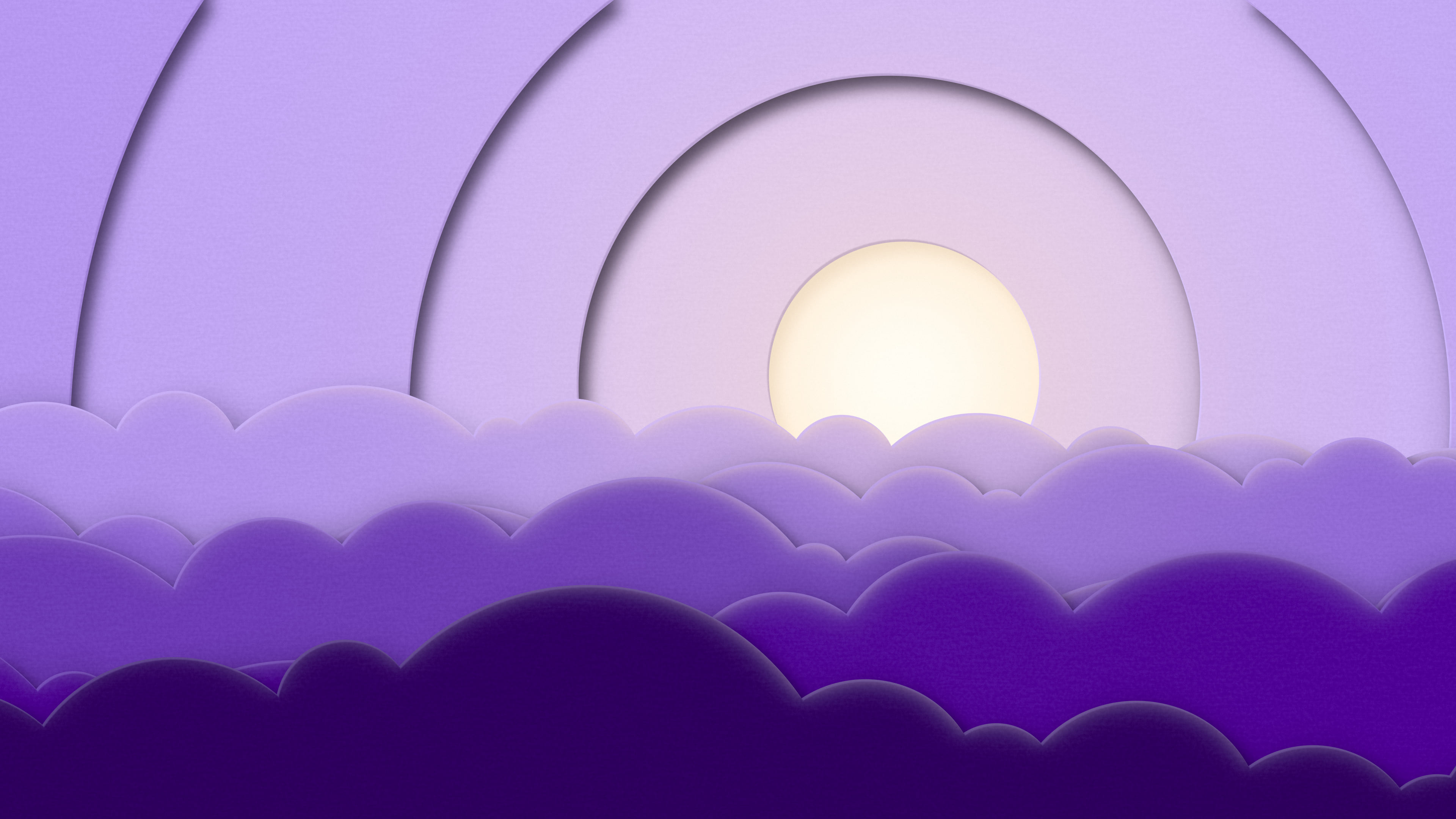 Purple 3D Paper Cut Clouds desktop wallpaper in 4K
