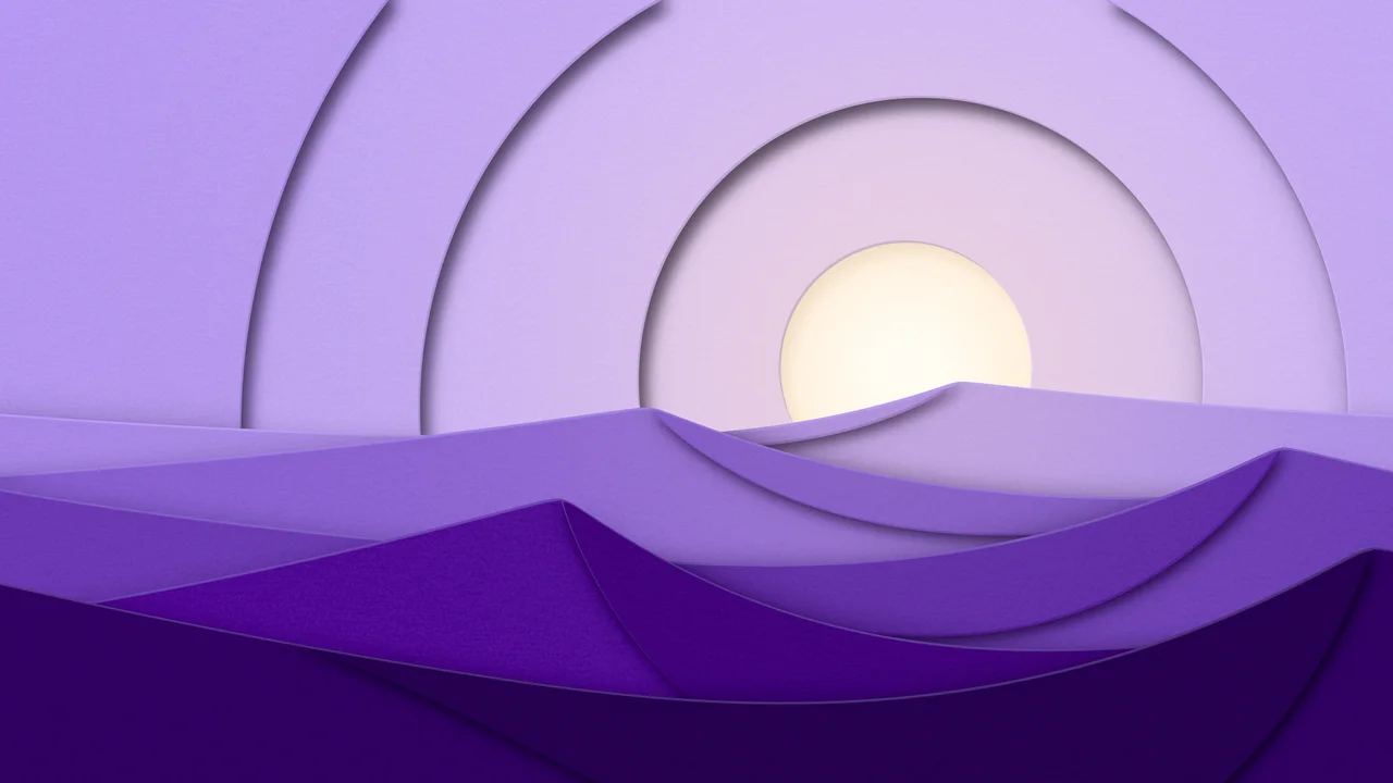 Purple 3D Paper Cut Desert Dunes at Sunset desktop wallpaper in 4K