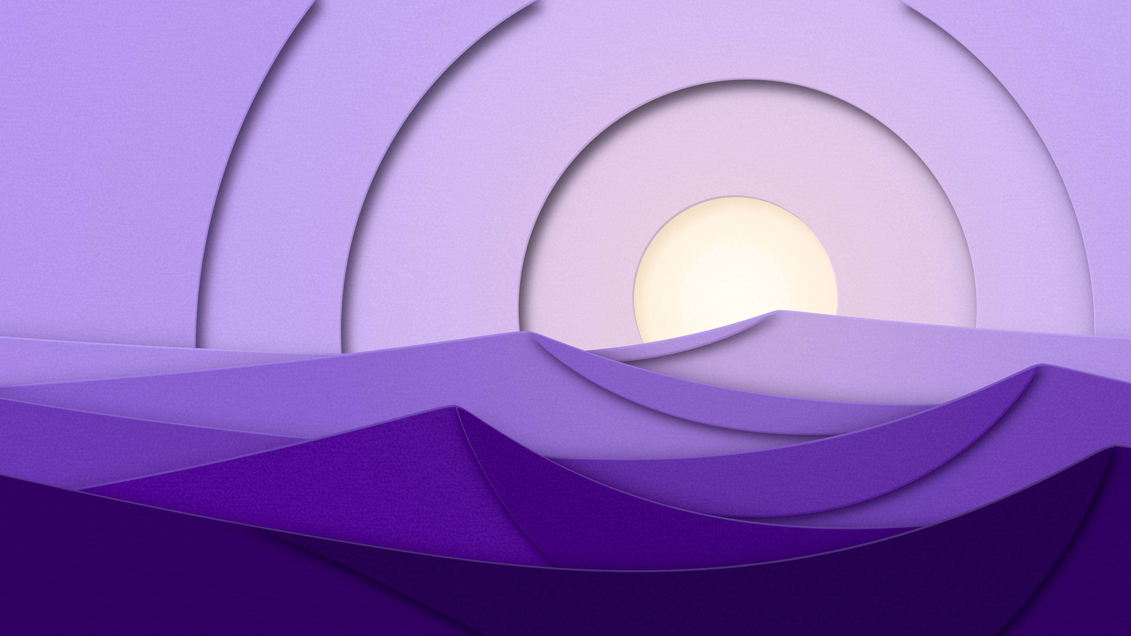 Purple 3D Paper Cut Desert Dunes at Sunset desktop wallpaper in 4K