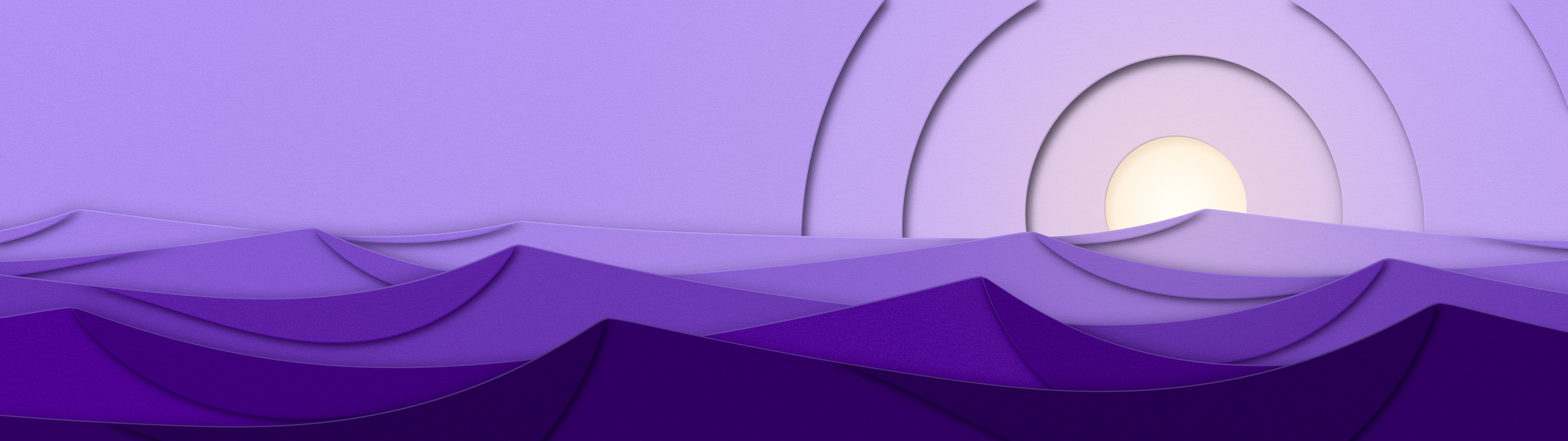 Purple 3D Paper Cut Desert Dunes at Sunset dual monitor wallpaper, 7680 × 2160