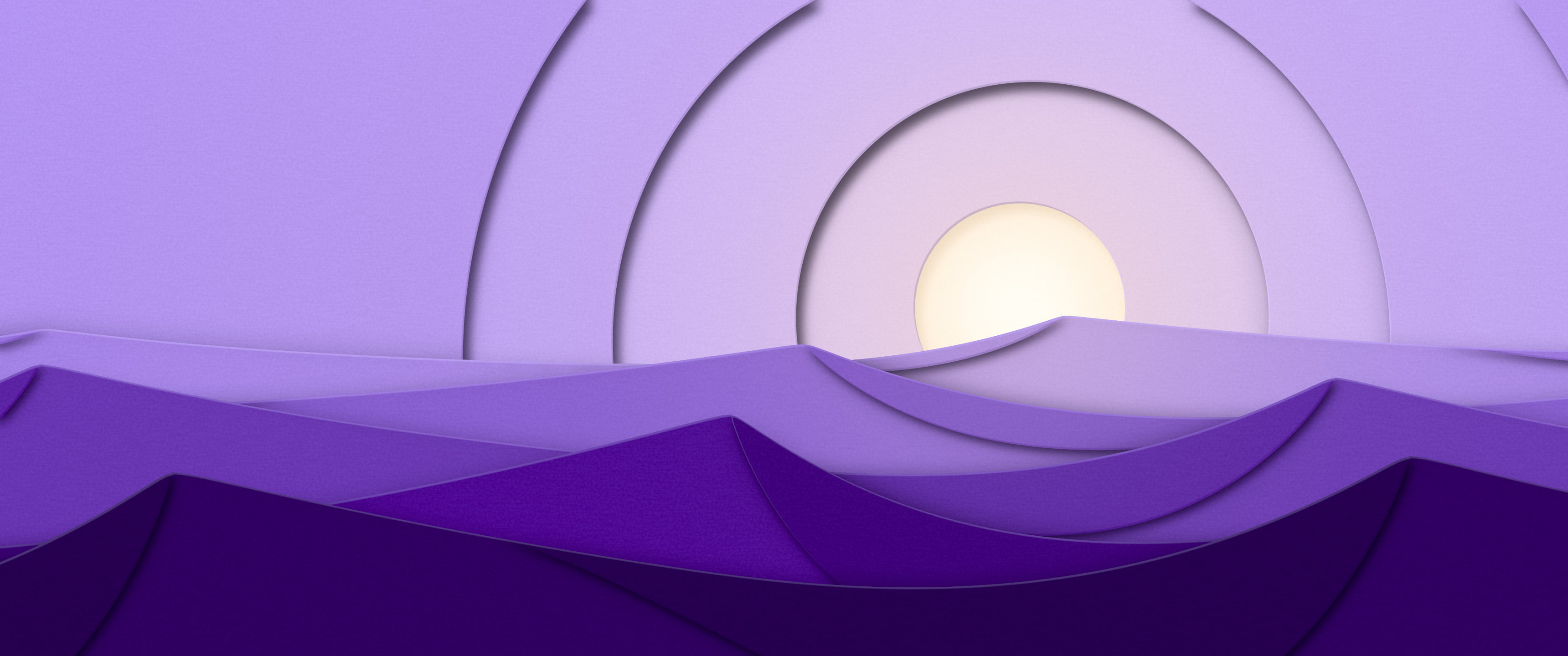 Purple 3D Paper Cut Desert Dunes at Sunset ultrawide wallpaper, 3440 × 1440