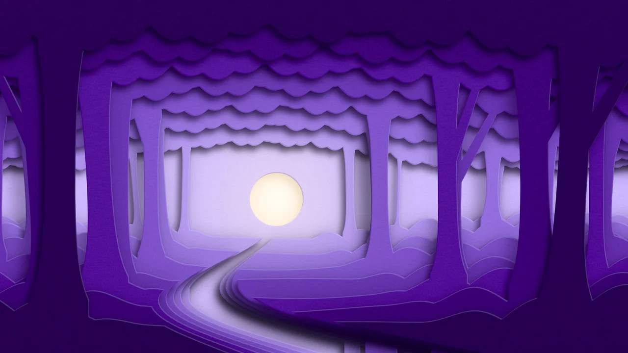 Purple 3D Paper Cut Forest desktop wallpaper in 4K