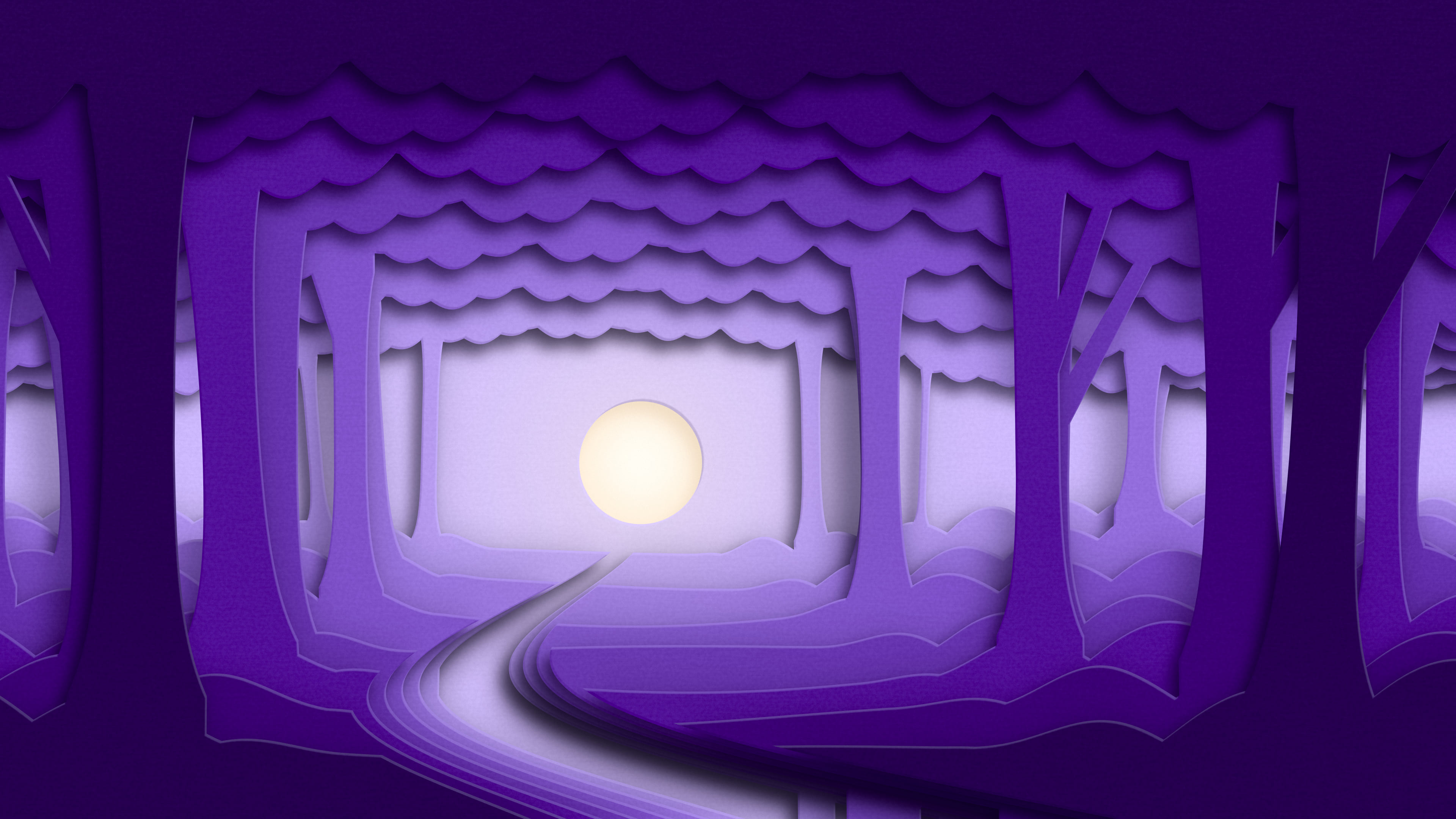 Purple 3D Paper Cut Forest desktop wallpaper in 4K