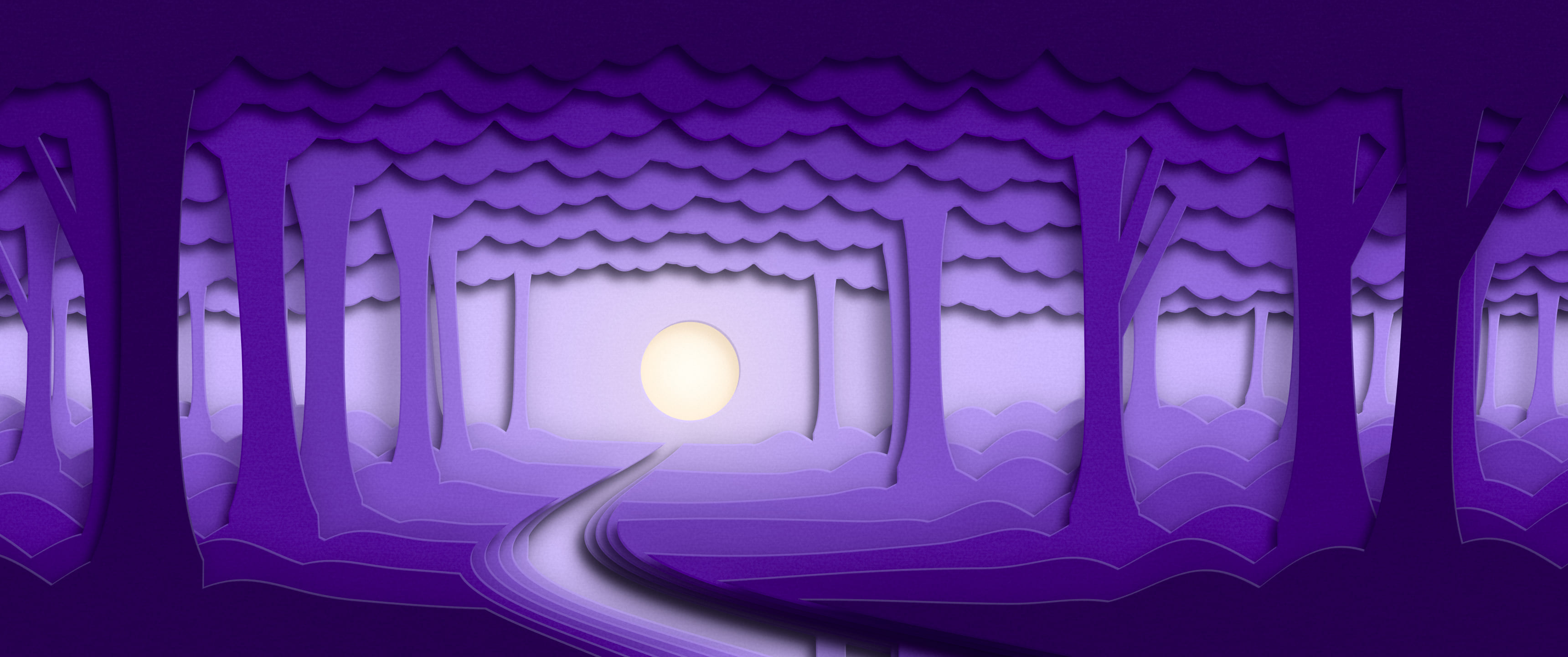 Purple 3D Paper Cut Forest ultrawide wallpaper, 3440 × 1440