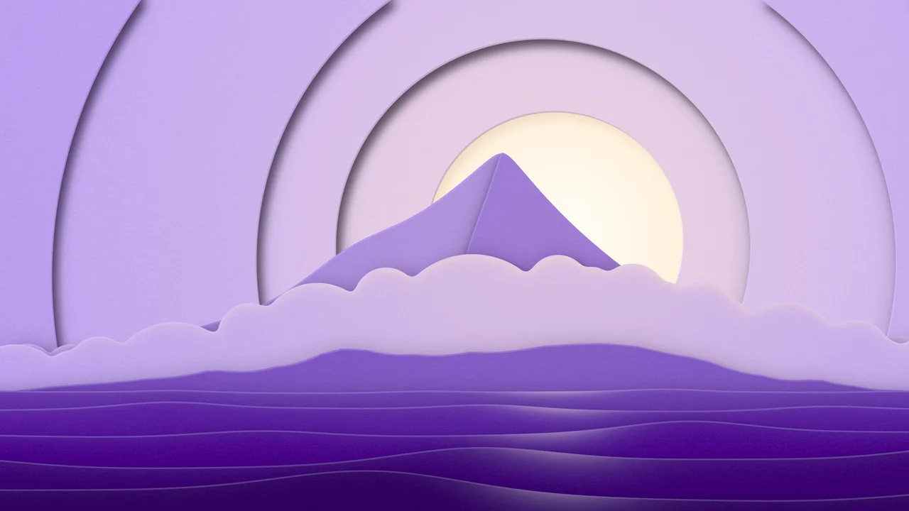 Purple 3D Paper Cut Island desktop wallpaper in 4K