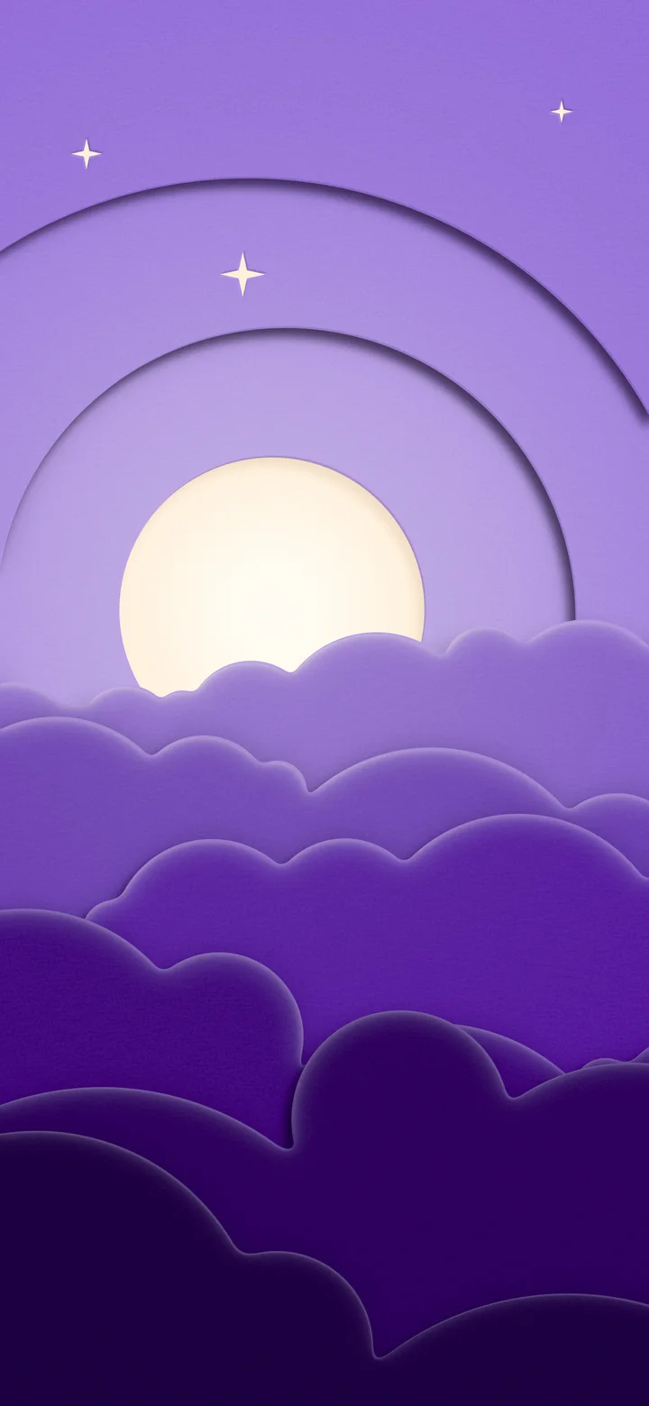 Purple 3D Paper Cut Moon and Clouds wallpaper for iPhone and Android