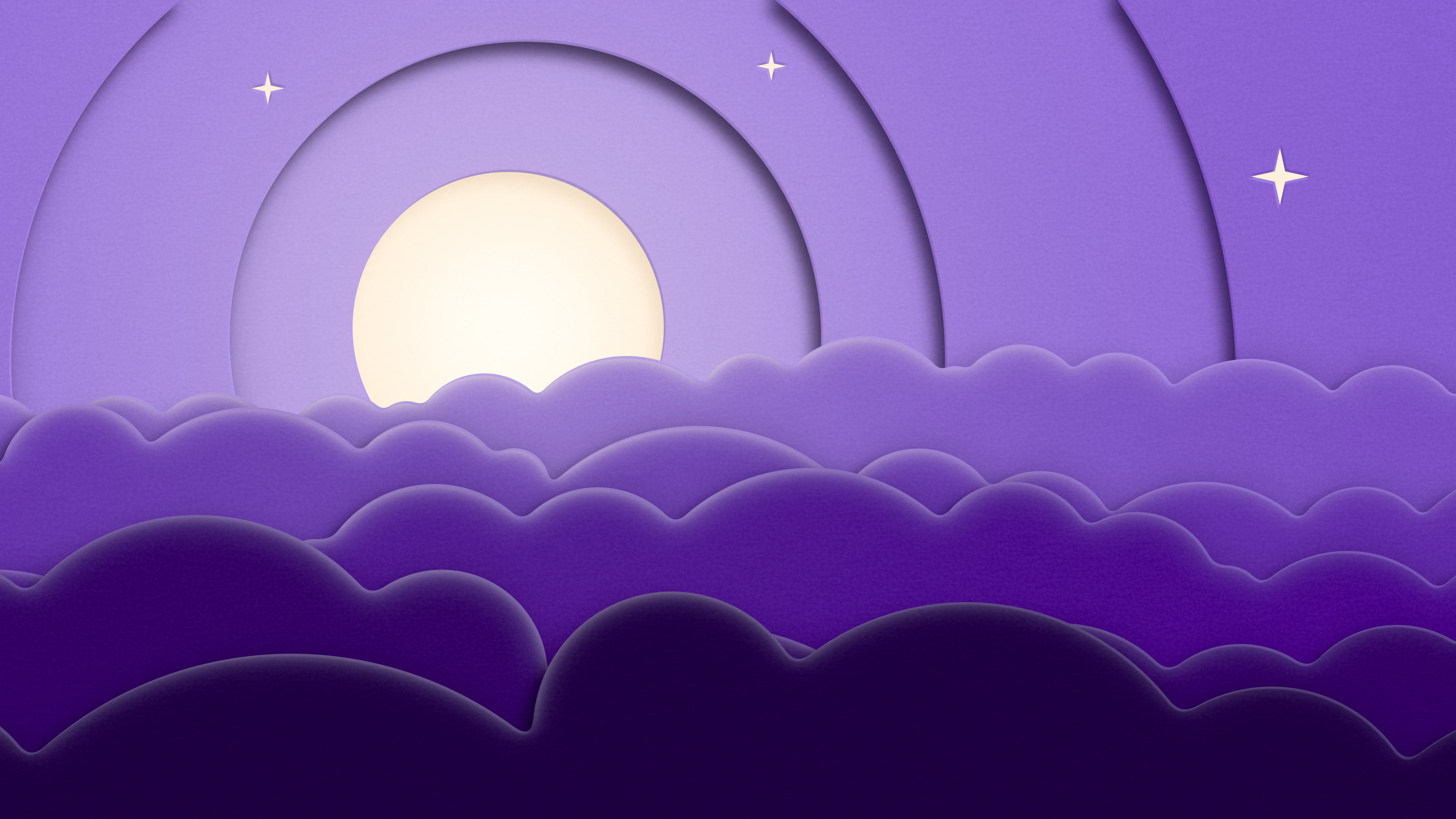 Purple 3D Paper Cut Moon and Clouds desktop wallpaper in 4K