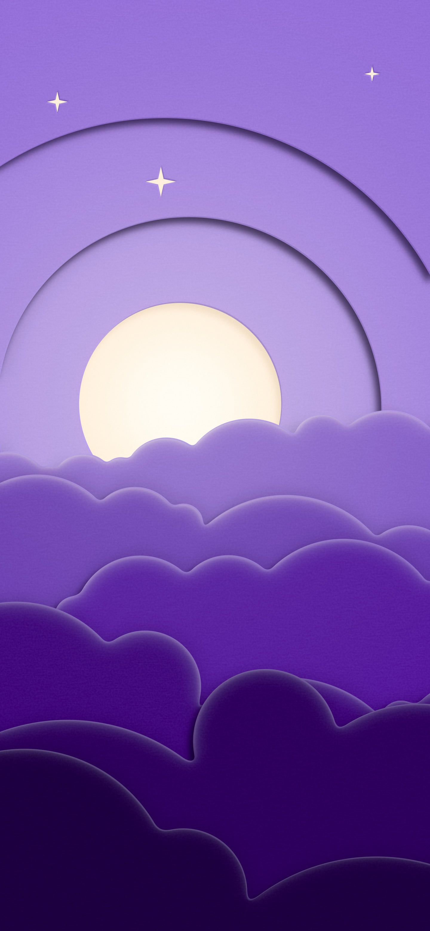 Purple 3D Paper Cut Moon and Clouds wallpaper for iPhone and Android