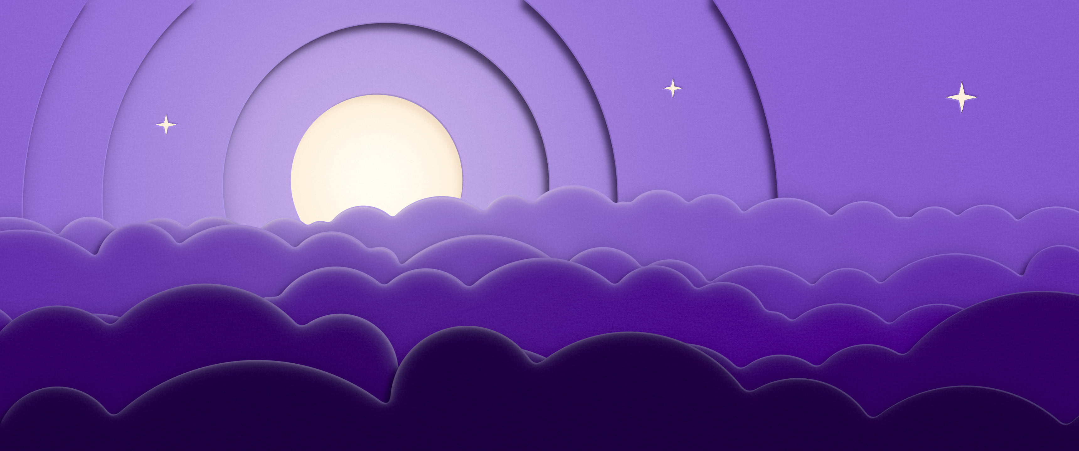 Purple 3D Paper Cut Moon and Clouds ultrawide wallpaper, 3440 × 1440