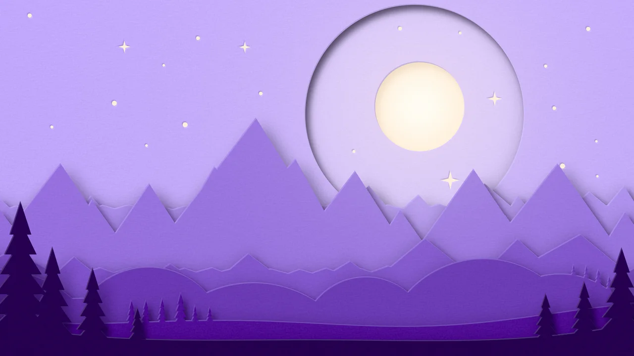 Purple 3D Paper Cut Mountains and Moon desktop wallpaper in 4K