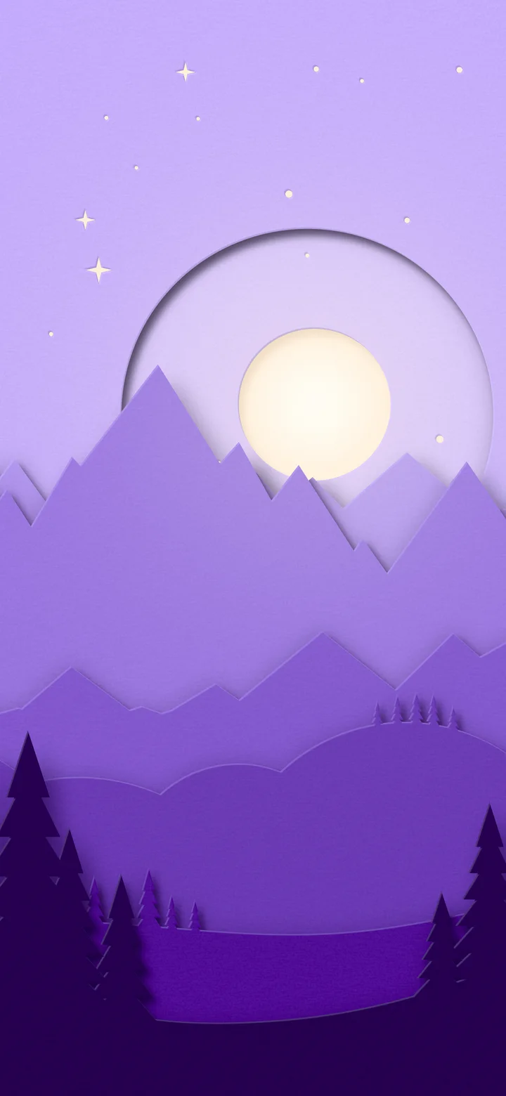 Purple 3D Paper Cut Mountains and Moon wallpaper for iPhone and Android