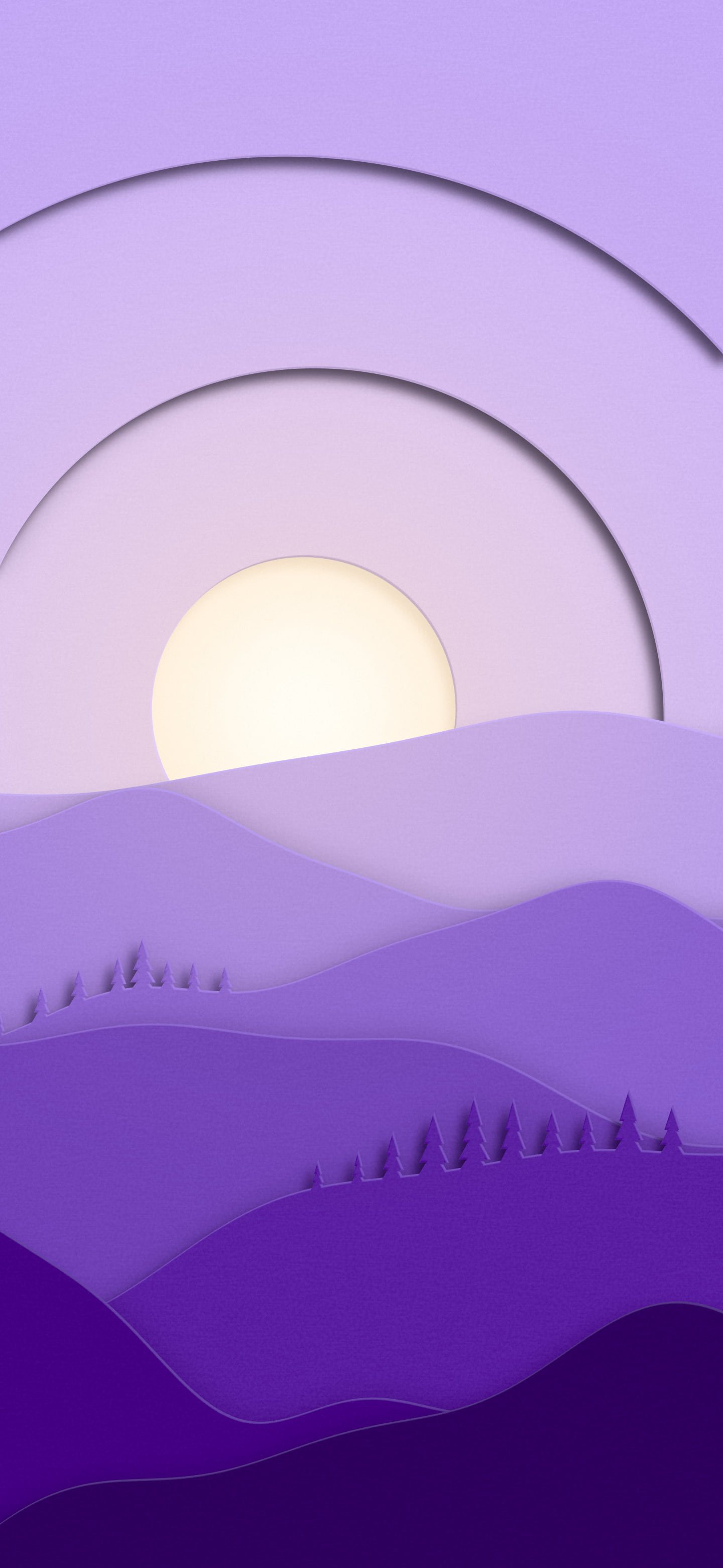 Purple 3D Paper Cut Rolling Hills wallpaper for iPhone and Android