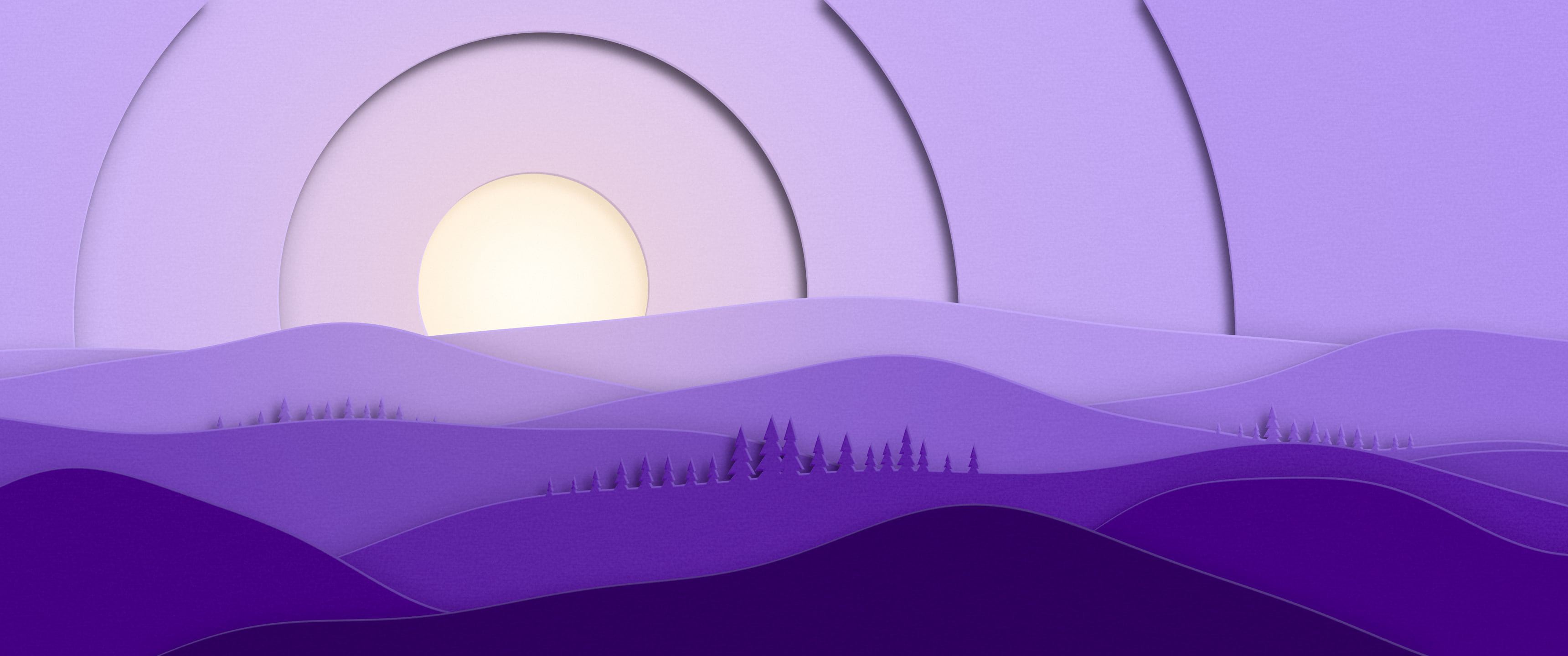 Purple 3D Paper Cut Rolling Hills ultrawide wallpaper, 3440 × 1440