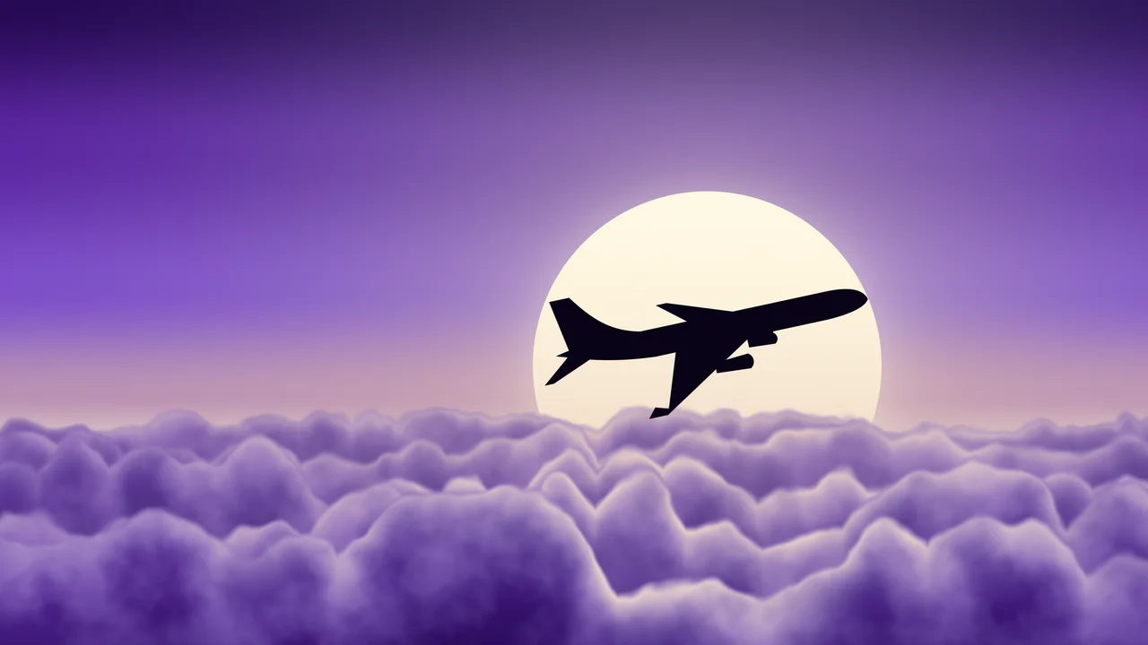 Purple Airplane Above the Clouds desktop wallpaper in 4K