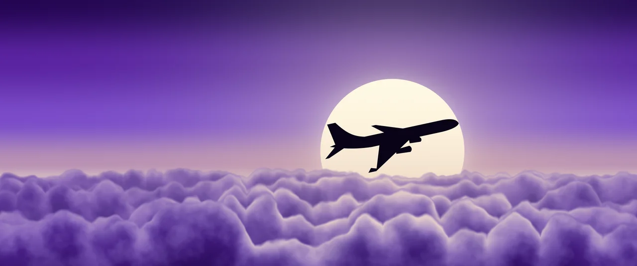Purple Airplane Above the Clouds ultrawide wallpaper, 3440 × 1440