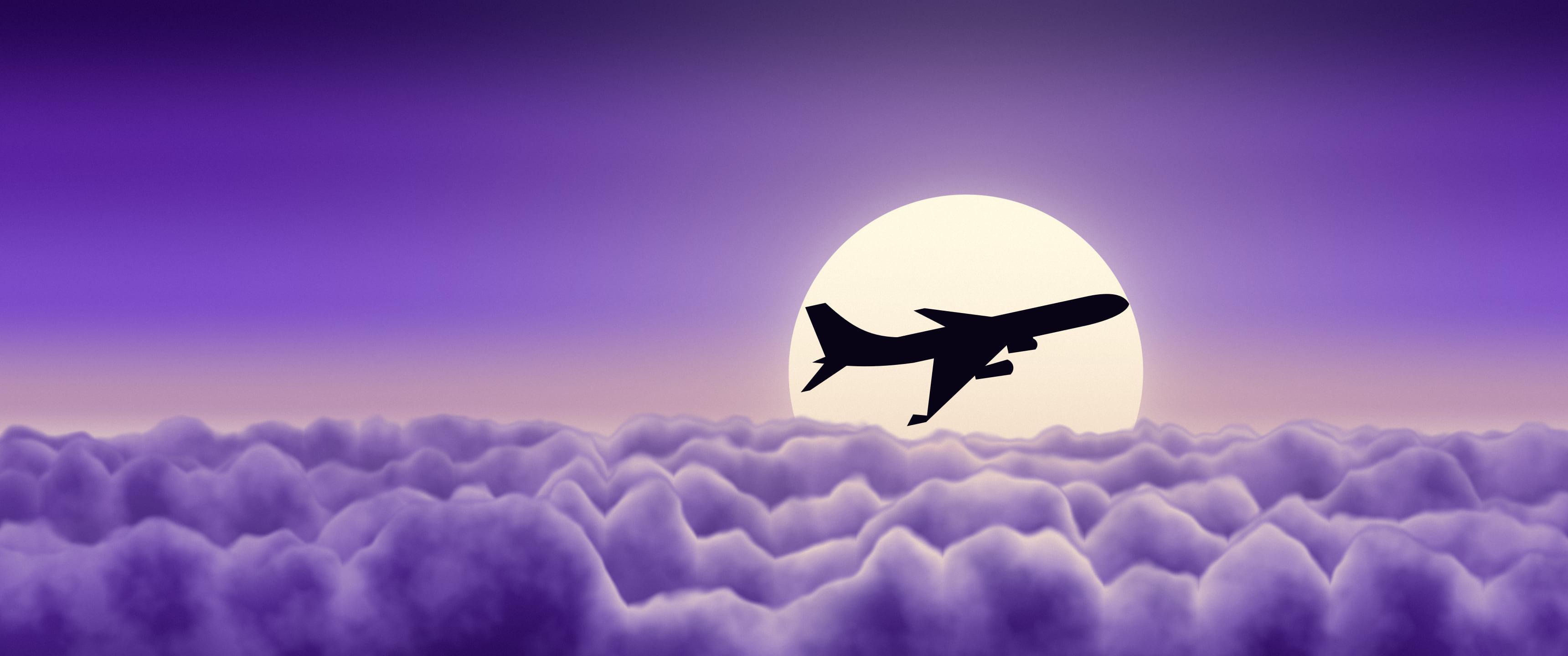 Purple Airplane Above the Clouds ultrawide wallpaper, 3440 × 1440