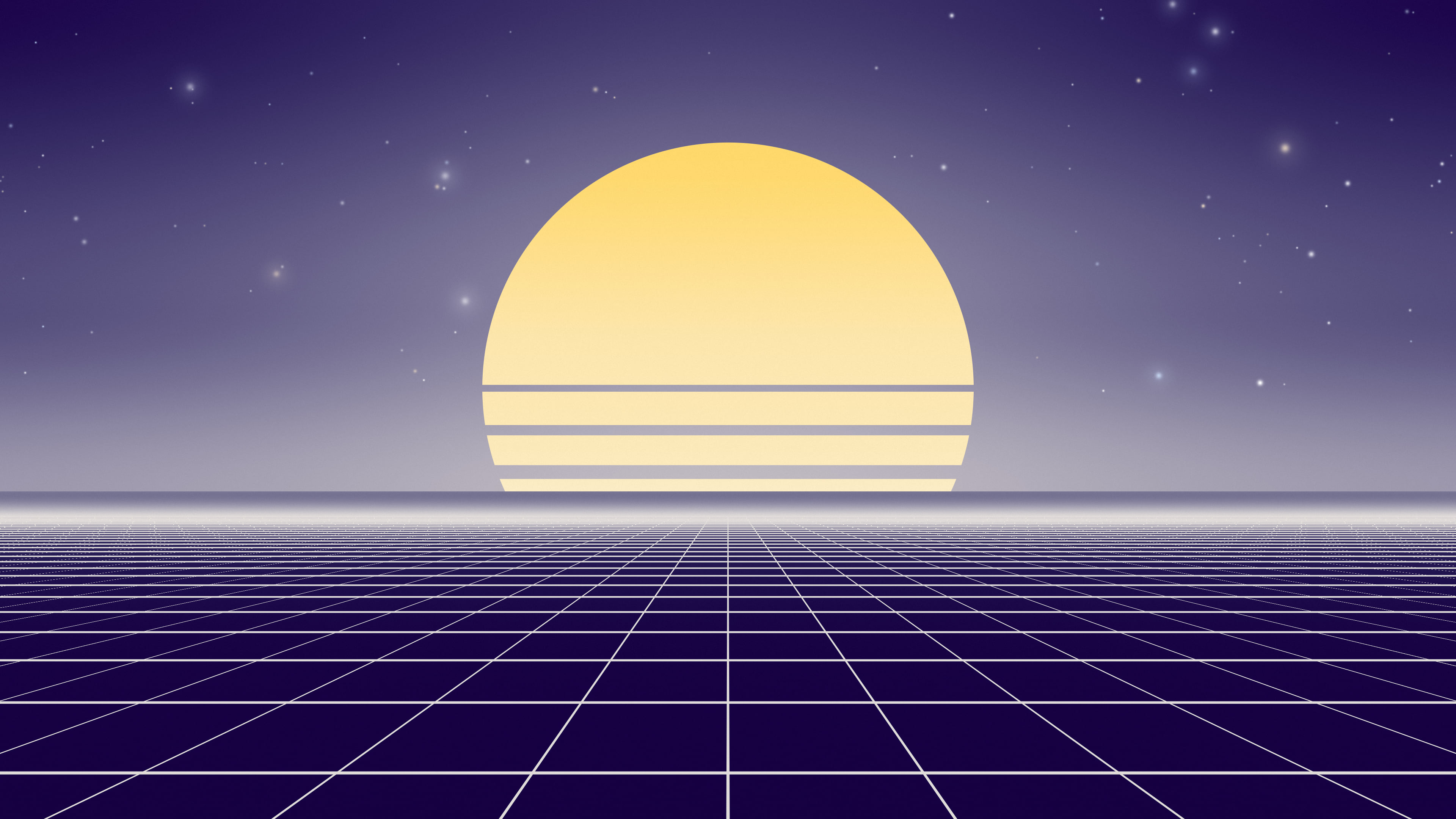 Purple and Cream Synthwave Grid Sunset desktop wallpaper in 4K