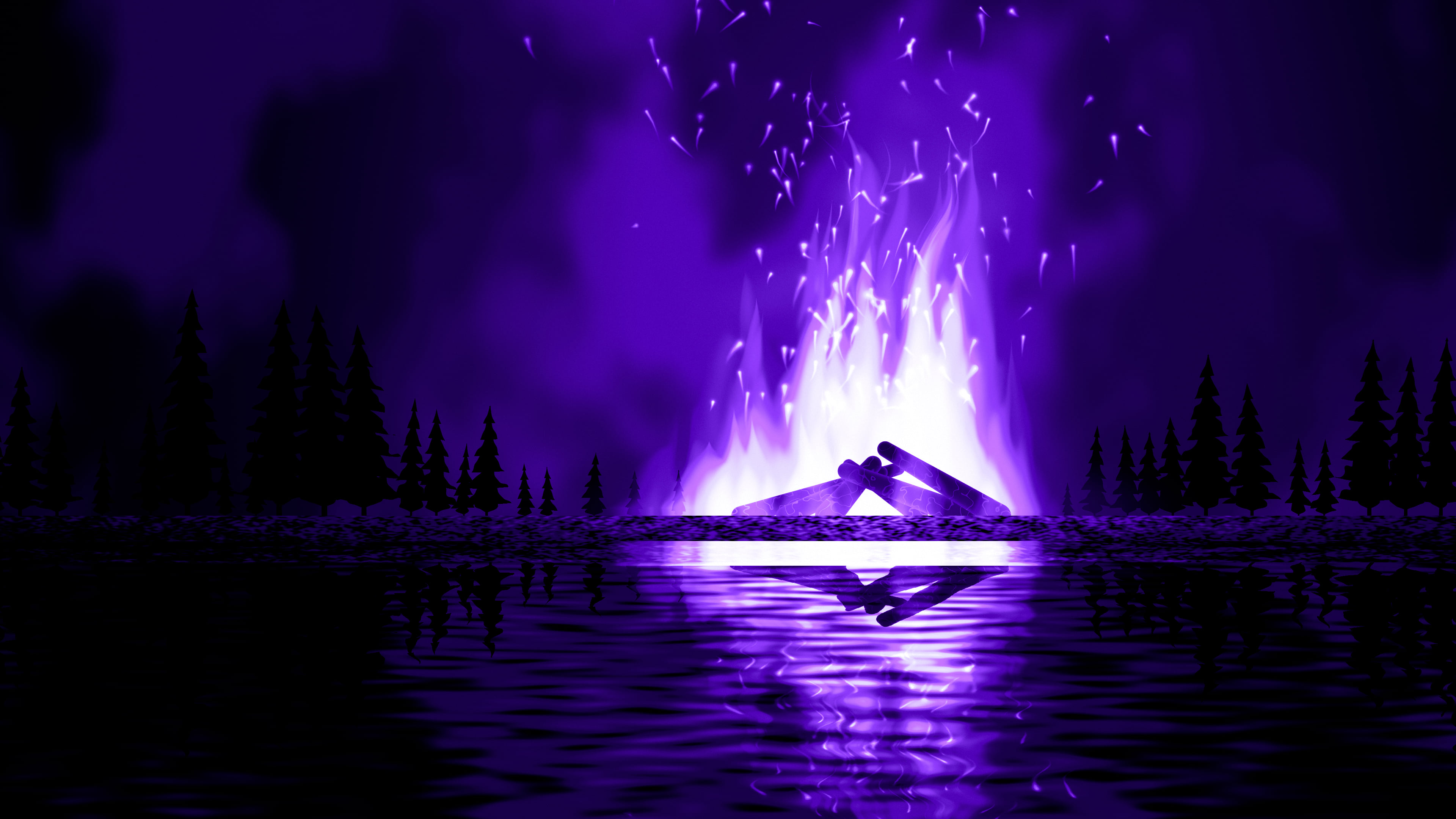 Purple Bonfire by the Water desktop wallpaper in 4K