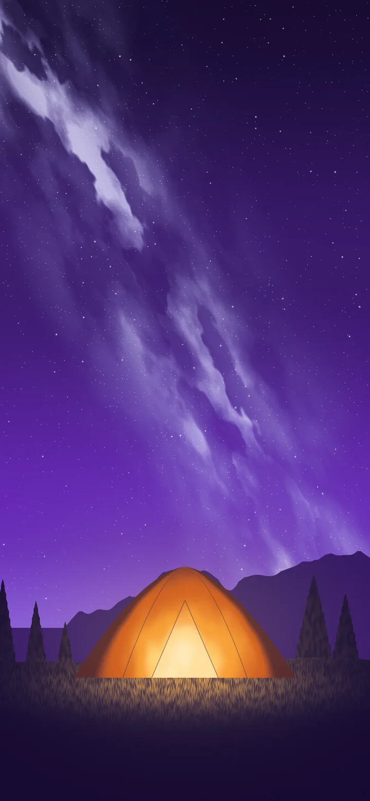 Purple Camping Tent Under the Milky Way wallpaper for iPhone and Android