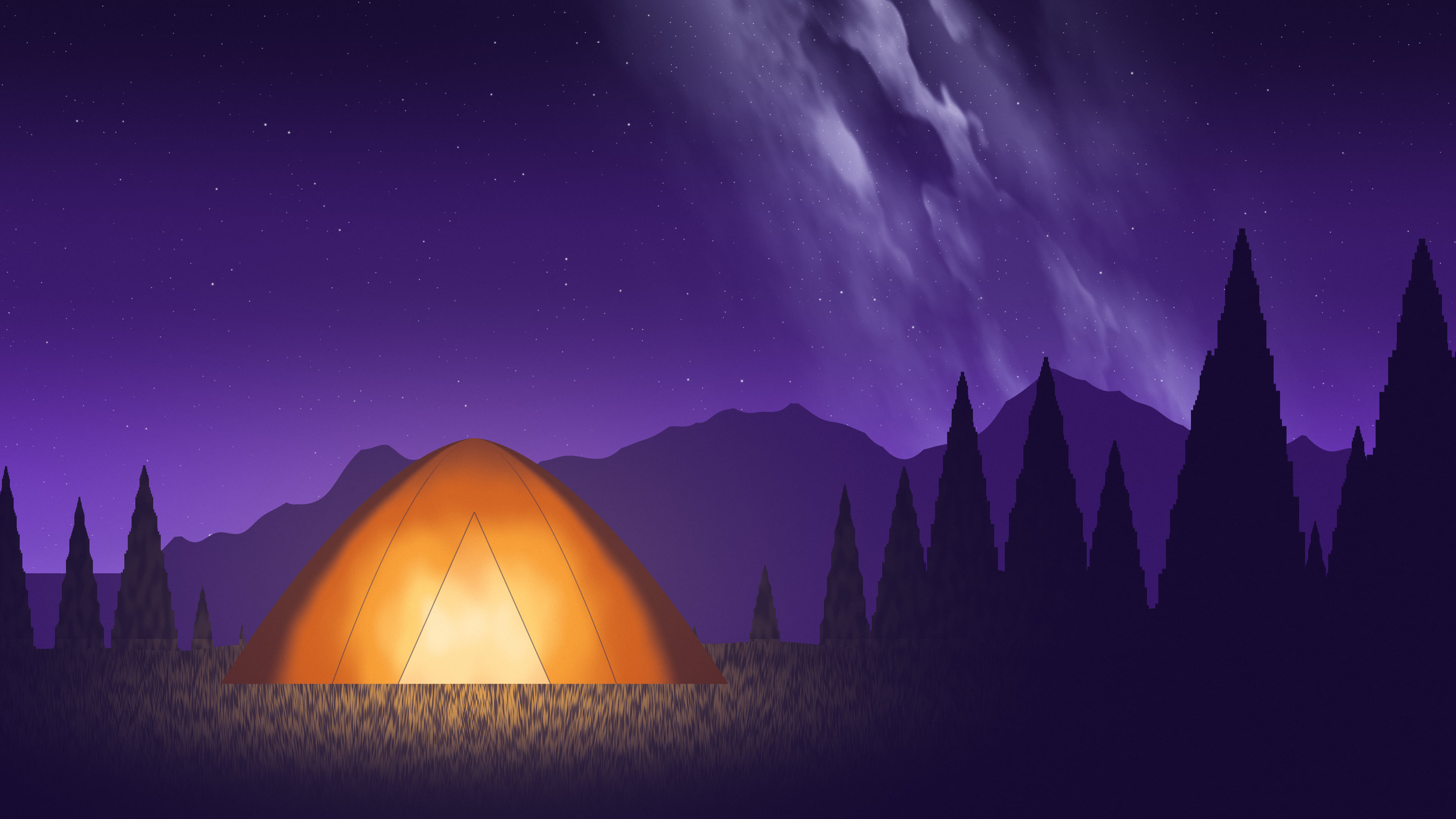 Purple Camping Tent Under the Milky Way desktop wallpaper in 4K