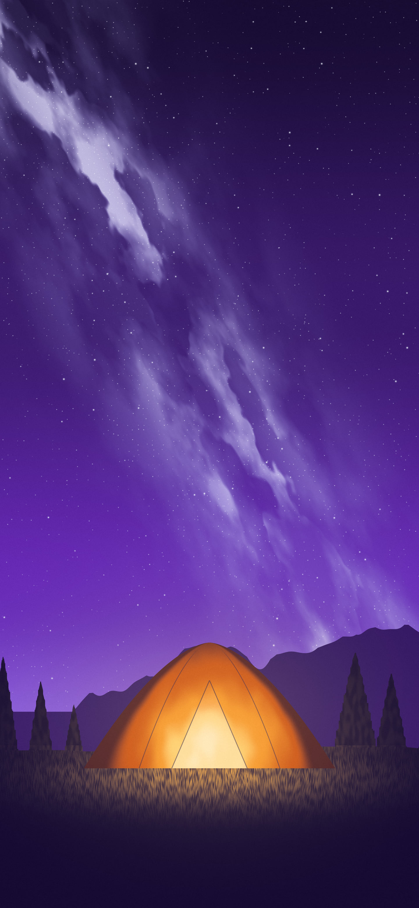 Purple Camping Tent Under the Milky Way wallpaper for iPhone and Android