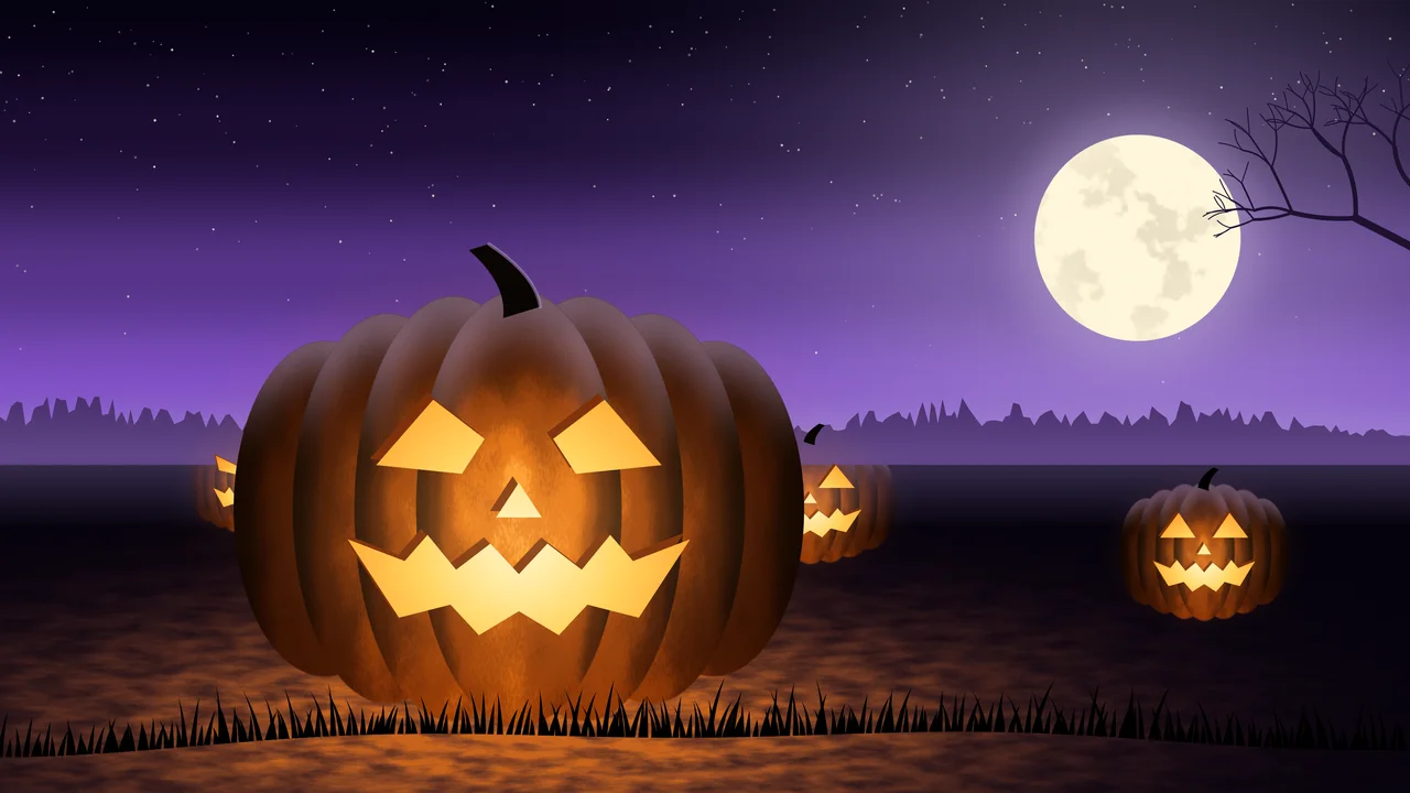 Purple Carved Jack O Lantern desktop wallpaper in 4K