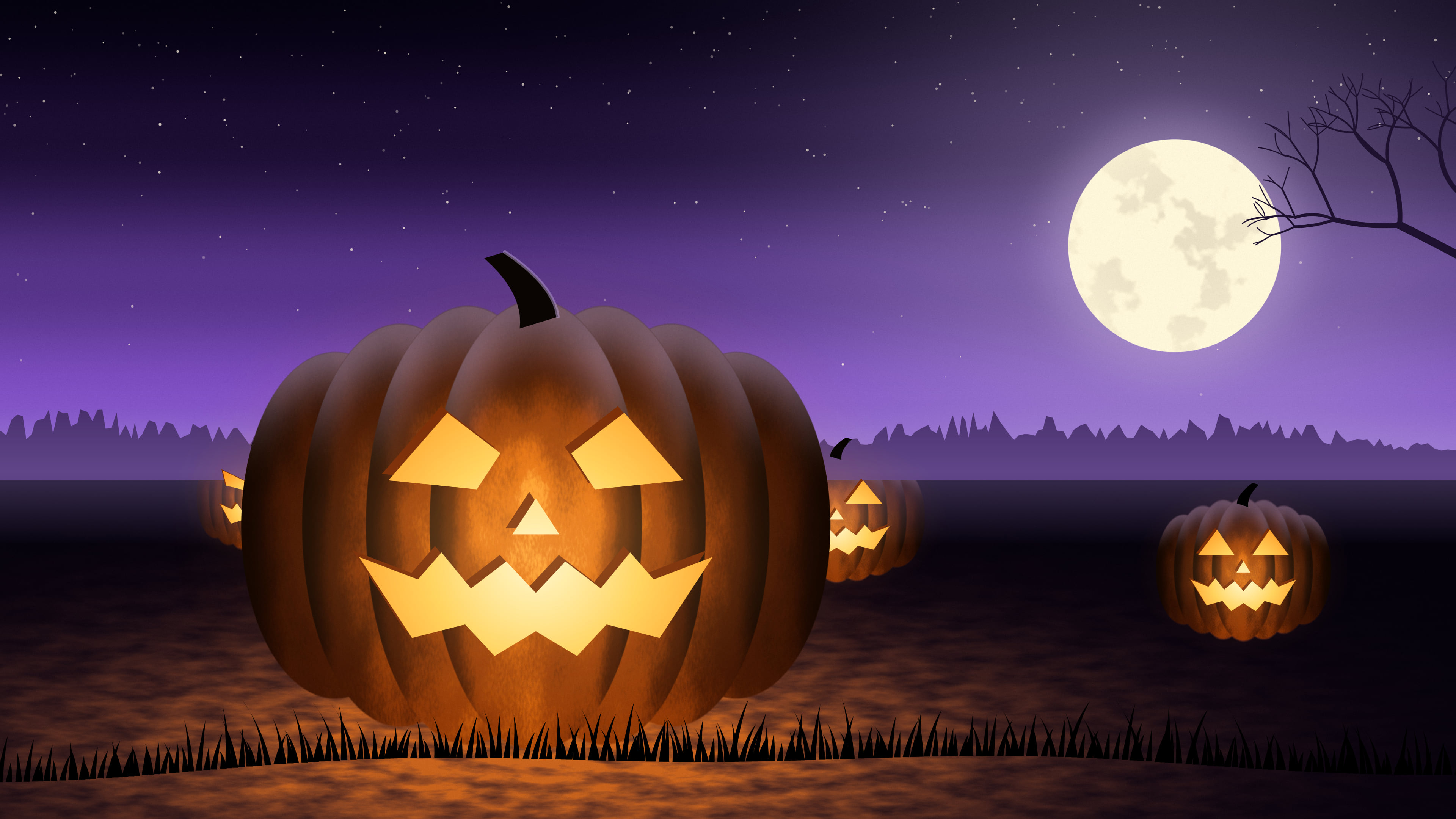 Purple Carved Jack O Lantern desktop wallpaper in 4K