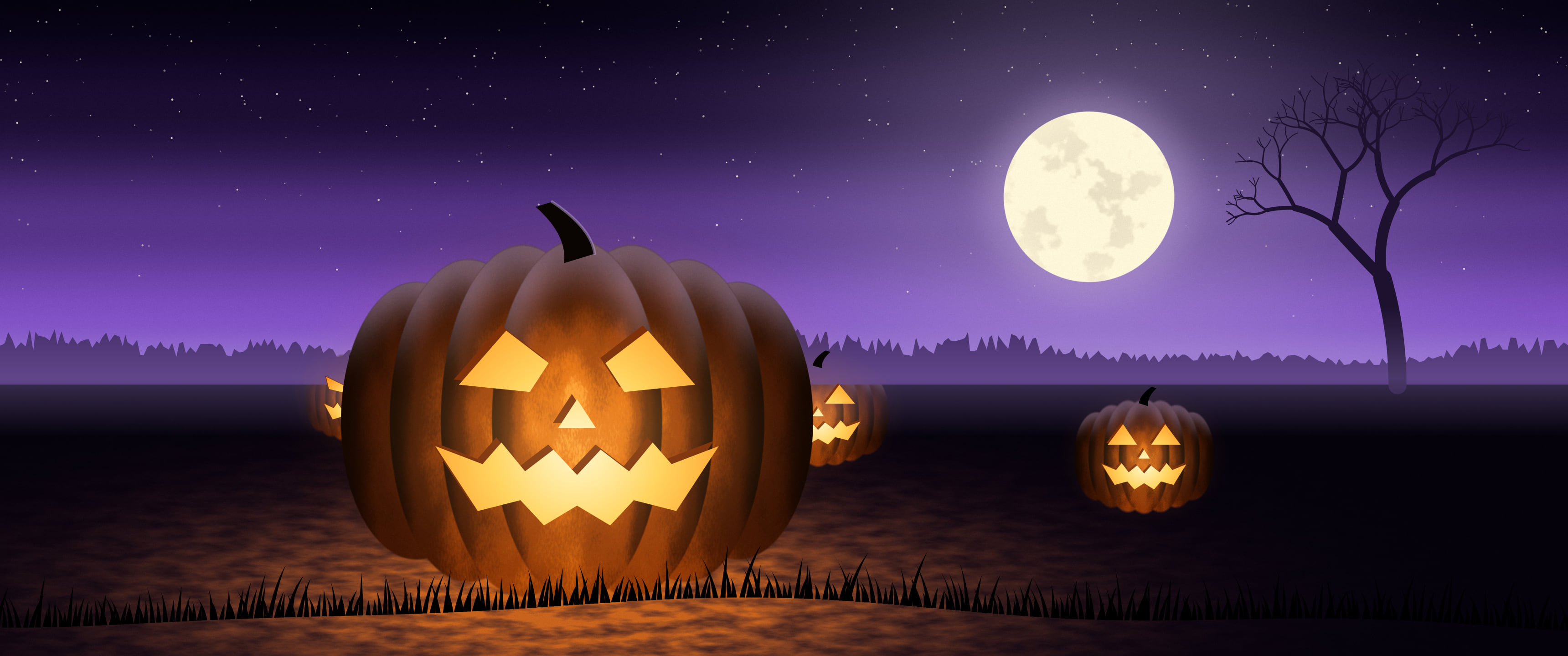 Purple Carved Jack O Lantern ultrawide wallpaper, 3440 × 1440