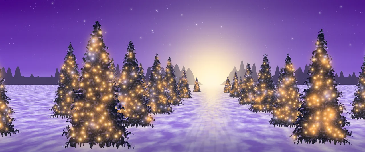 Purple Christmas Lights Forest Path ultrawide wallpaper, 3440 × 1440