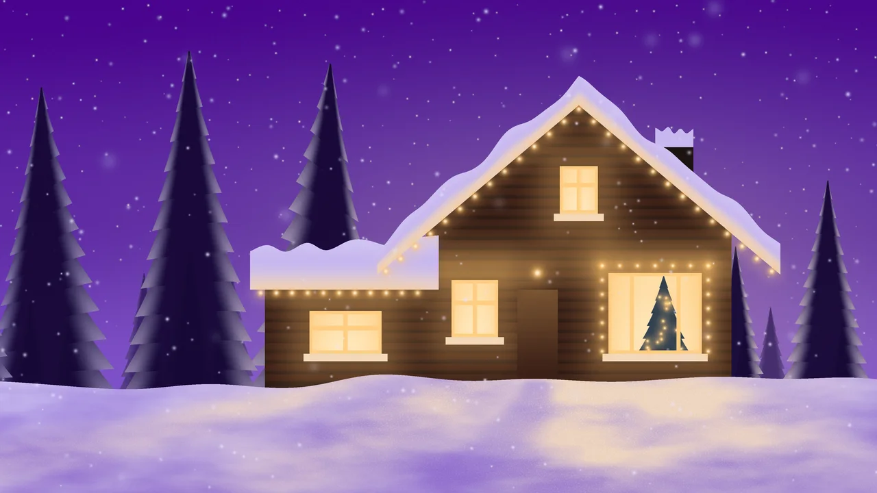 Purple Christmas Lights House desktop wallpaper in 4K