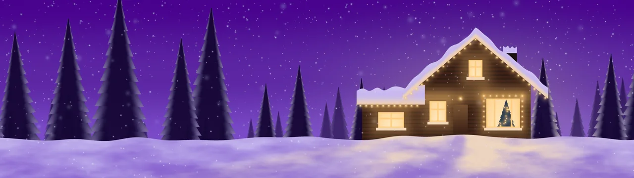 Purple Christmas Lights House dual monitor wallpaper, 7680 × 2160