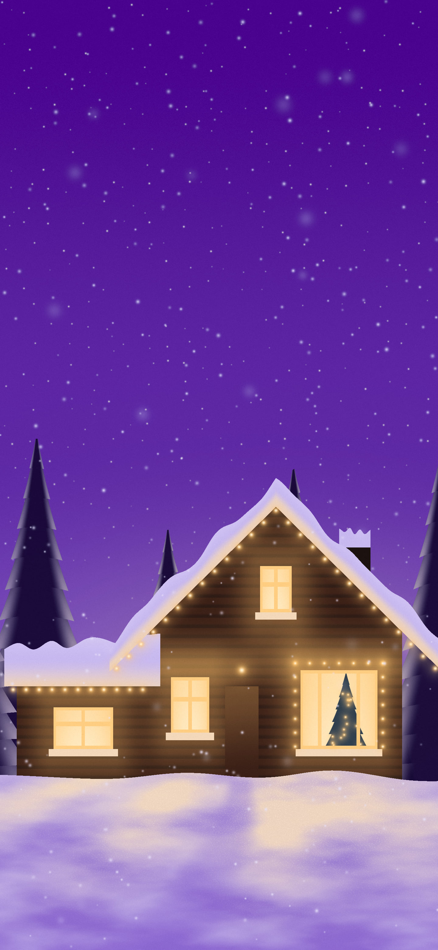 Purple Christmas Lights House wallpaper for iPhone and Android