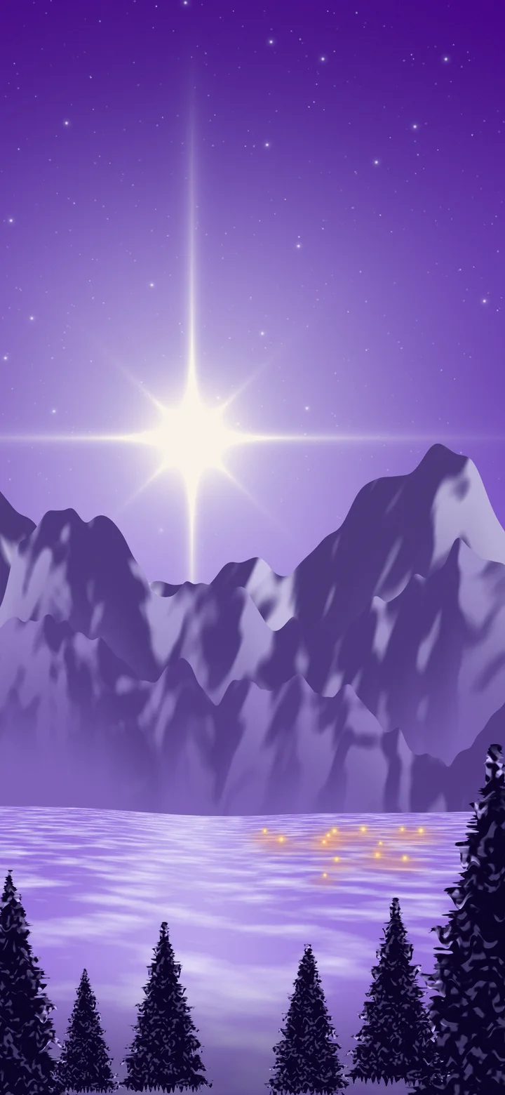 Purple Christmas Star over Mountains wallpaper for iPhone and Android