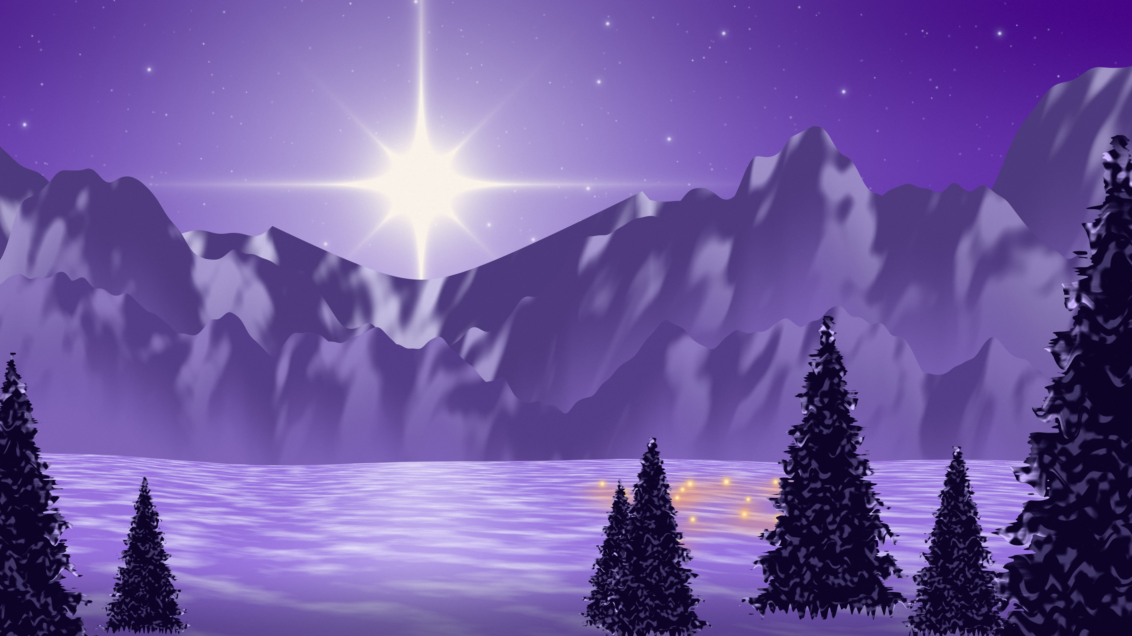 Purple Christmas Star over Mountains desktop wallpaper in 4K
